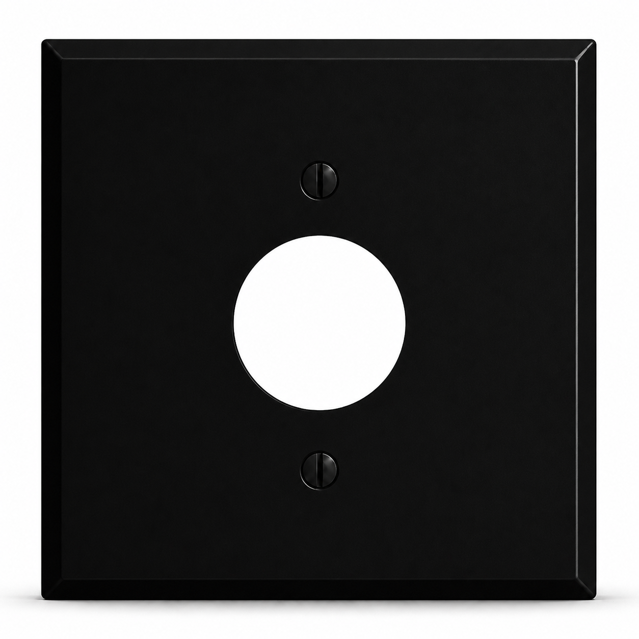 2-Gang, Standard Size, Centered Single Receptacle Opening (1.405 in. ID), Black Matte Finish, Painted Metal Wall Plate Outlet Cover - Made in USA