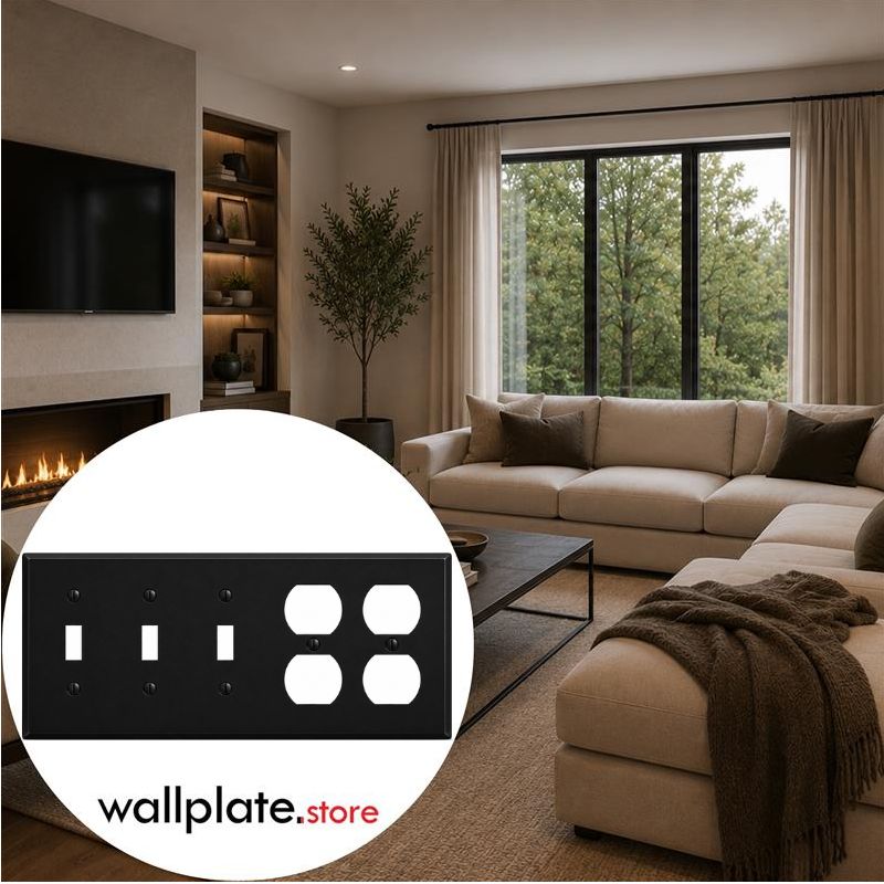 2-Gang, Standard Size, 1 Duplex Receptacle, 1 Single Receptacle Opening (1.405 in. ID), Black Matte, Painted Metal Wall Plate Outlet Cover – Made in USA