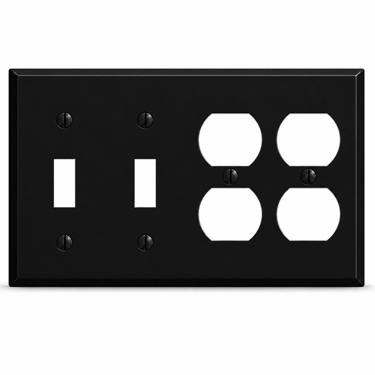 4-Gang, Standard Size, 2 Toggle Switch, 2 Duplex Openings, Painted Metal Wall Plate Outlet Cover - Made in USA