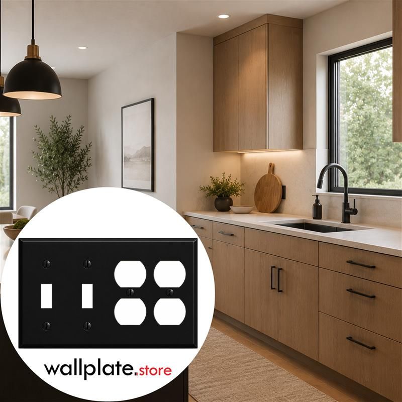 4-Gang, Standard Size, 2 Toggle Switch, 2 Duplex Openings, Painted Metal Wall Plate Outlet Cover - Made in USA