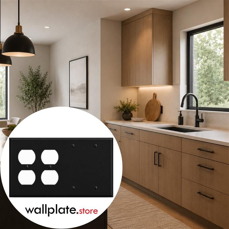 4-Gang, Standard Size, 3 Toggle Switch, 1 Duplex Opening, Painted Metal Wall Plate Outlet Cover - Made in USA