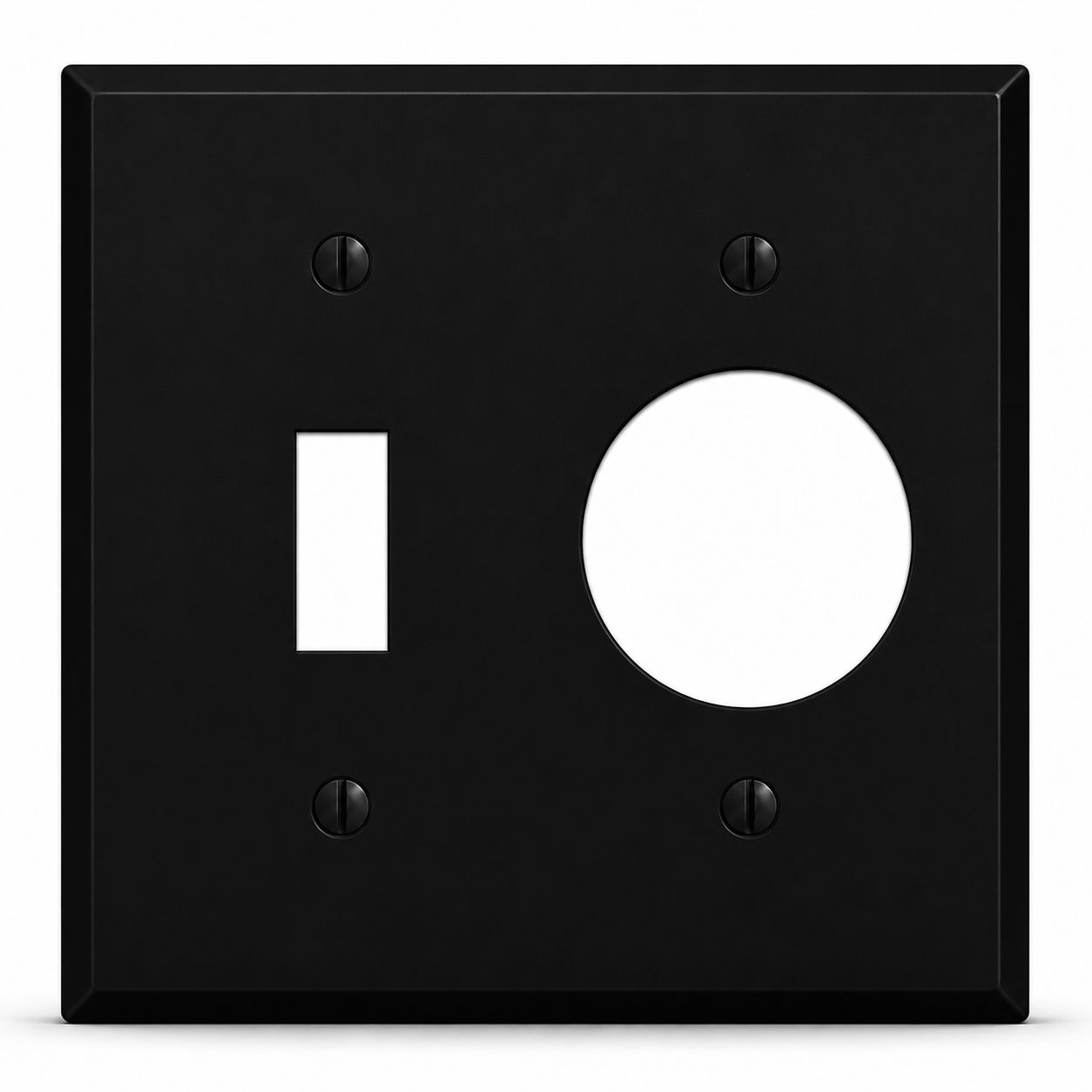 2-Gang, Standard Size, (1) Toggle and (1) Single Receptacle Opening (1.405 in. ID), Black Matte, Painted Metal Wall Plate Outlet Cover - Made in USA
