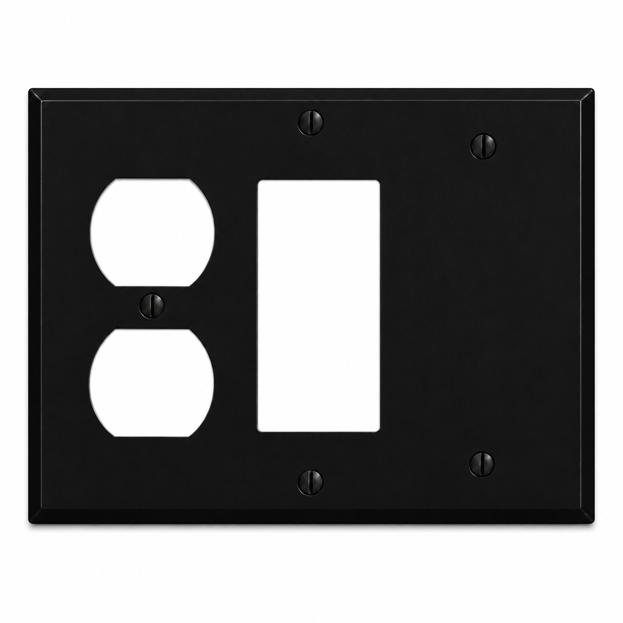 3-Gang, Standard Size, (1) Toggle, (1) GFI, (1) Duplex, Black Matte, Painted Metal Wall Plate Outlet Cover - Made in USA