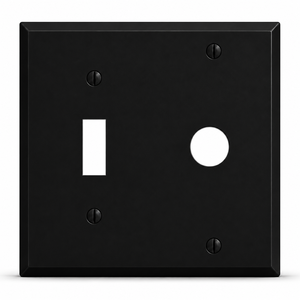 2-Gang, Standard Size, (1) Toggle and (1) 5/8 in. ID Telephone Opening, Black Matte, Painted Metal Wall Plate Outlet Cover - Made in USA