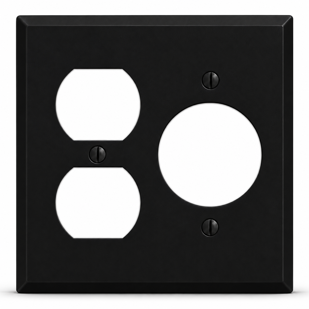 2-Gang, Standard Size, (1) Duplex, (1) 20A Turnlok Receptacle Opening (1.620 in. ID), Black Matte, Painted Metal Wall Plate Outlet Cover - Made in USA