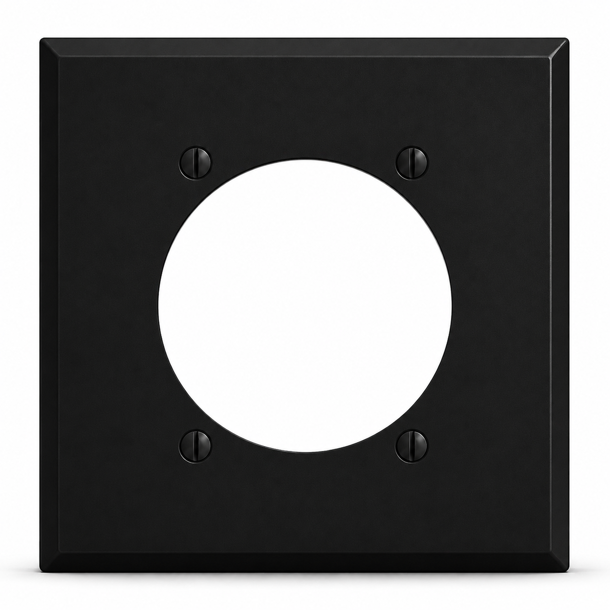 2-Gang, Standard Size, Centered 30/50/60A 3 & 4-Wire Round Receptacle Opening (2.480 in. ID), Black Matte, Painted Metal Wall Plate Outlet Cover - Made in USA
