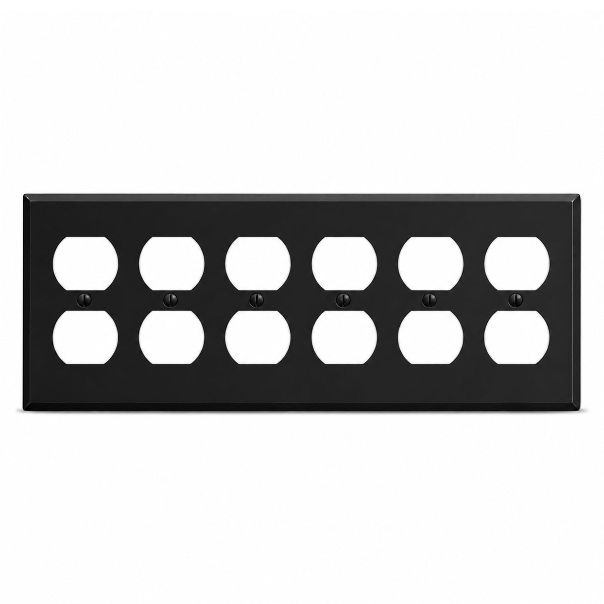 6-Gang, Standard Size, 6 Duplex Receptacles, Black Matte Finish Wall Plate Outlet Cover - Made in USA