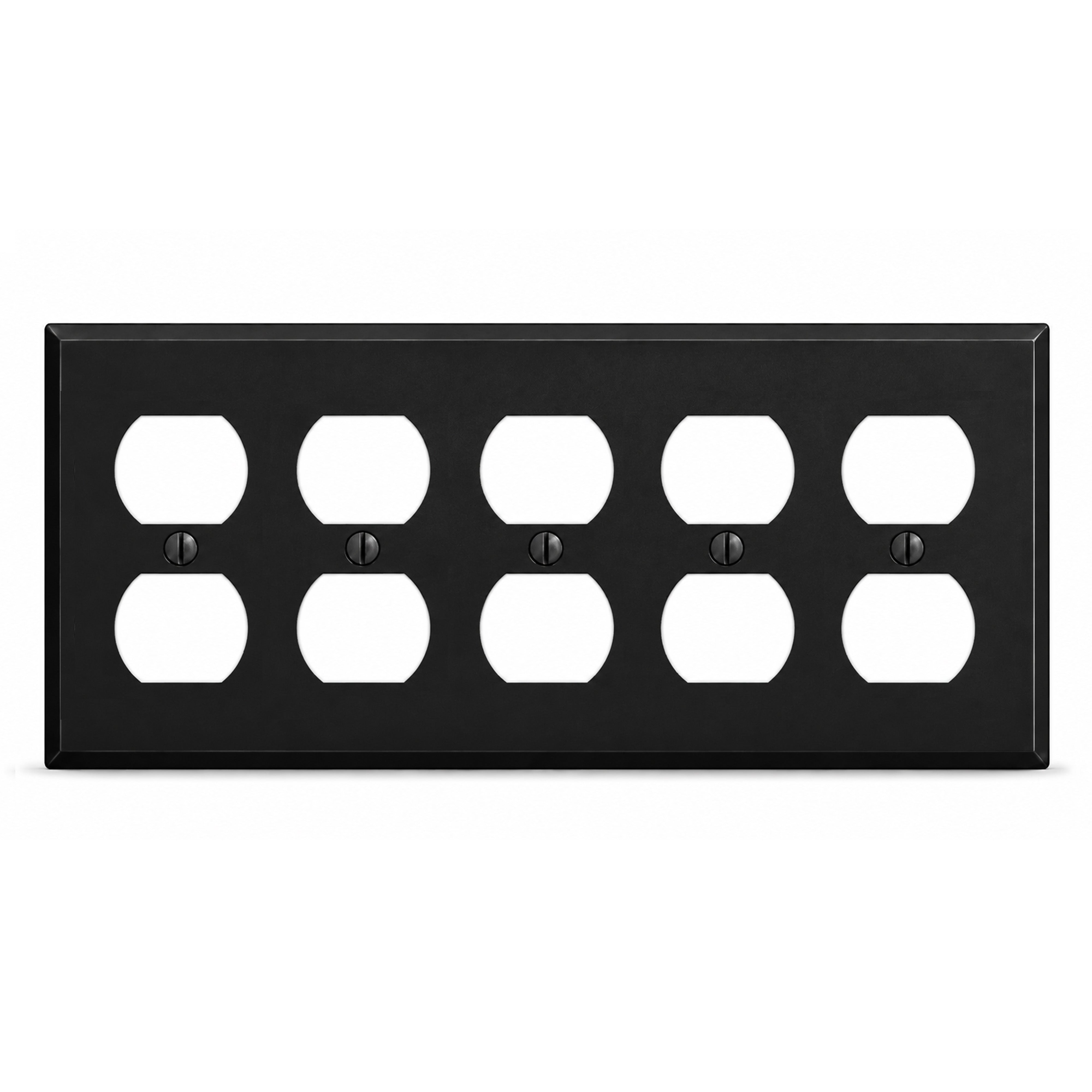 5-Gang, Duplex Receptacle, Standard Size, Black Matte Finish Wall Plate Outlet Cover, Made in USA