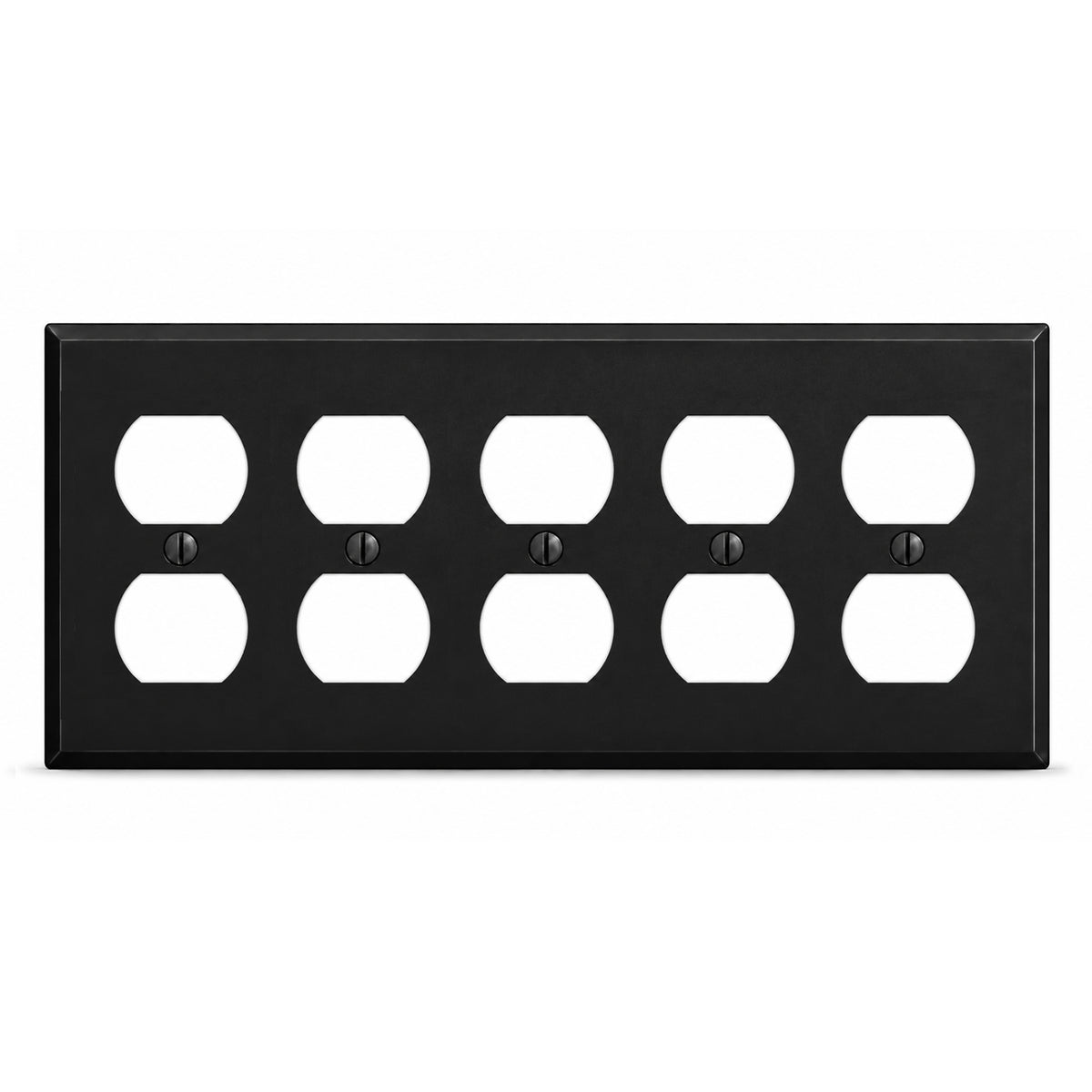 5-Gang, Duplex Receptacle, Standard Size, Black Matte Finish Wall Plate Outlet Cover, Made in USA