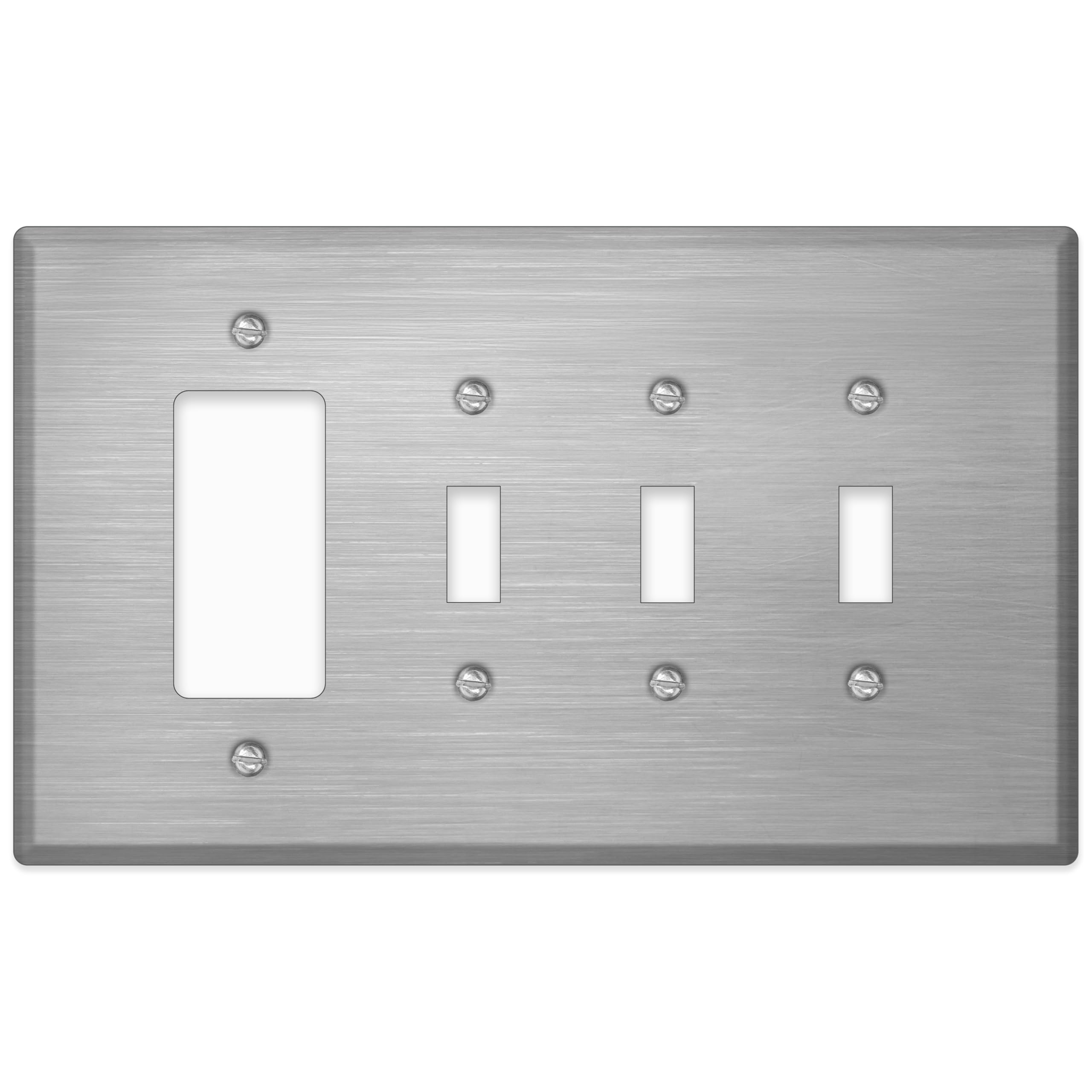4-Gang with (3) Toggle (1) GFI, Oversize, Metallic Finish Wall Plate Outlet Cover – Made in USA
