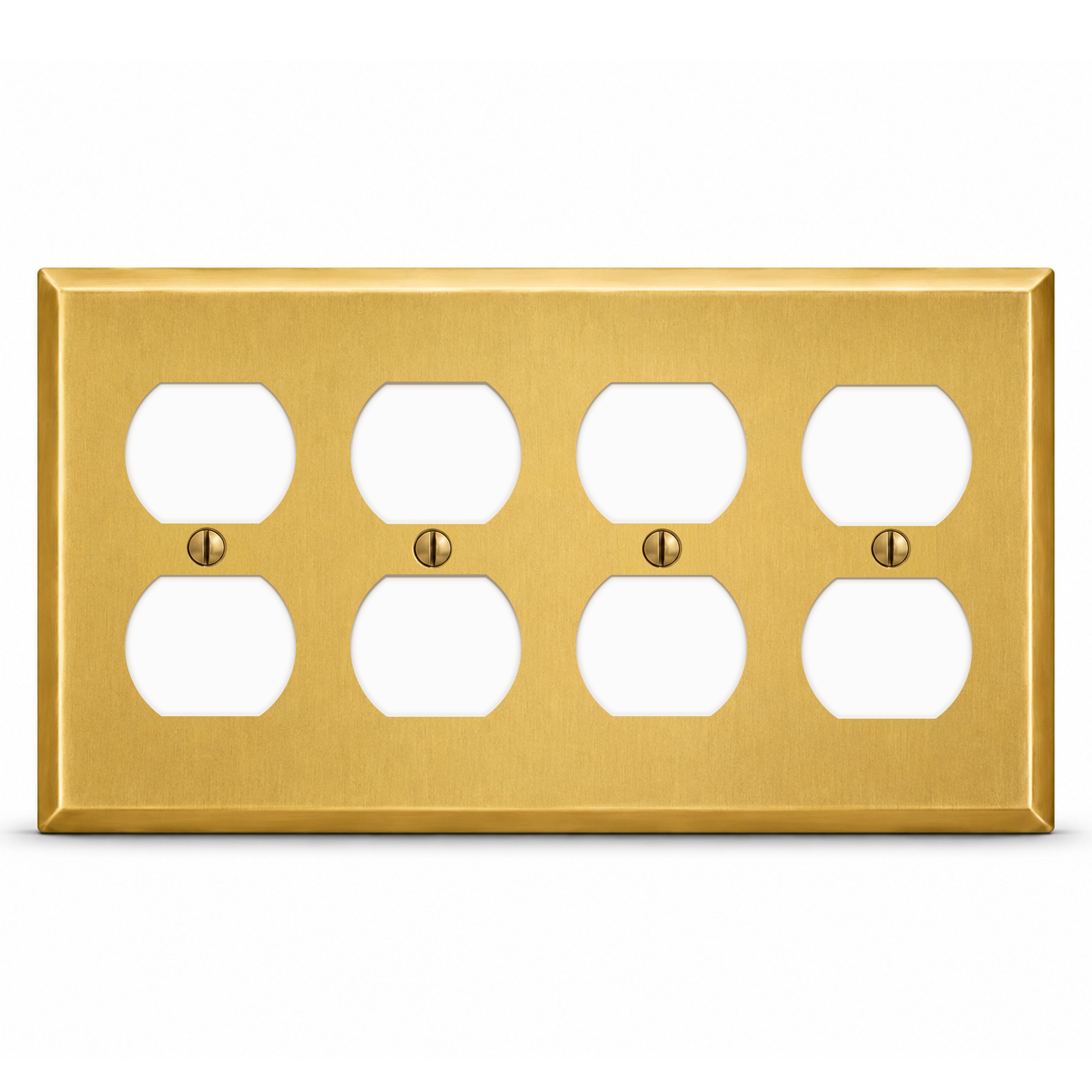 4-Gang, Standard Size, 4 Duplex Receptacles, Satin Brass Finish Wall Plate Outlet Cover - Made in USA