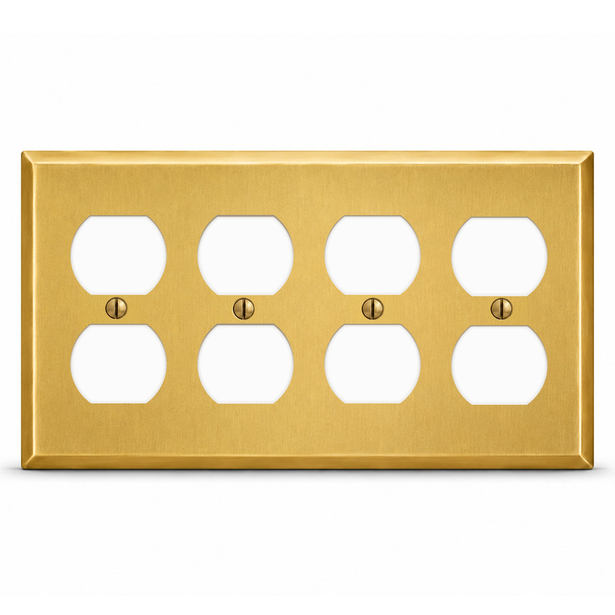 4-Gang, Standard Size, 4 Duplex Receptacles, Satin Brass Finish Wall Plate Outlet Cover - Made in USA