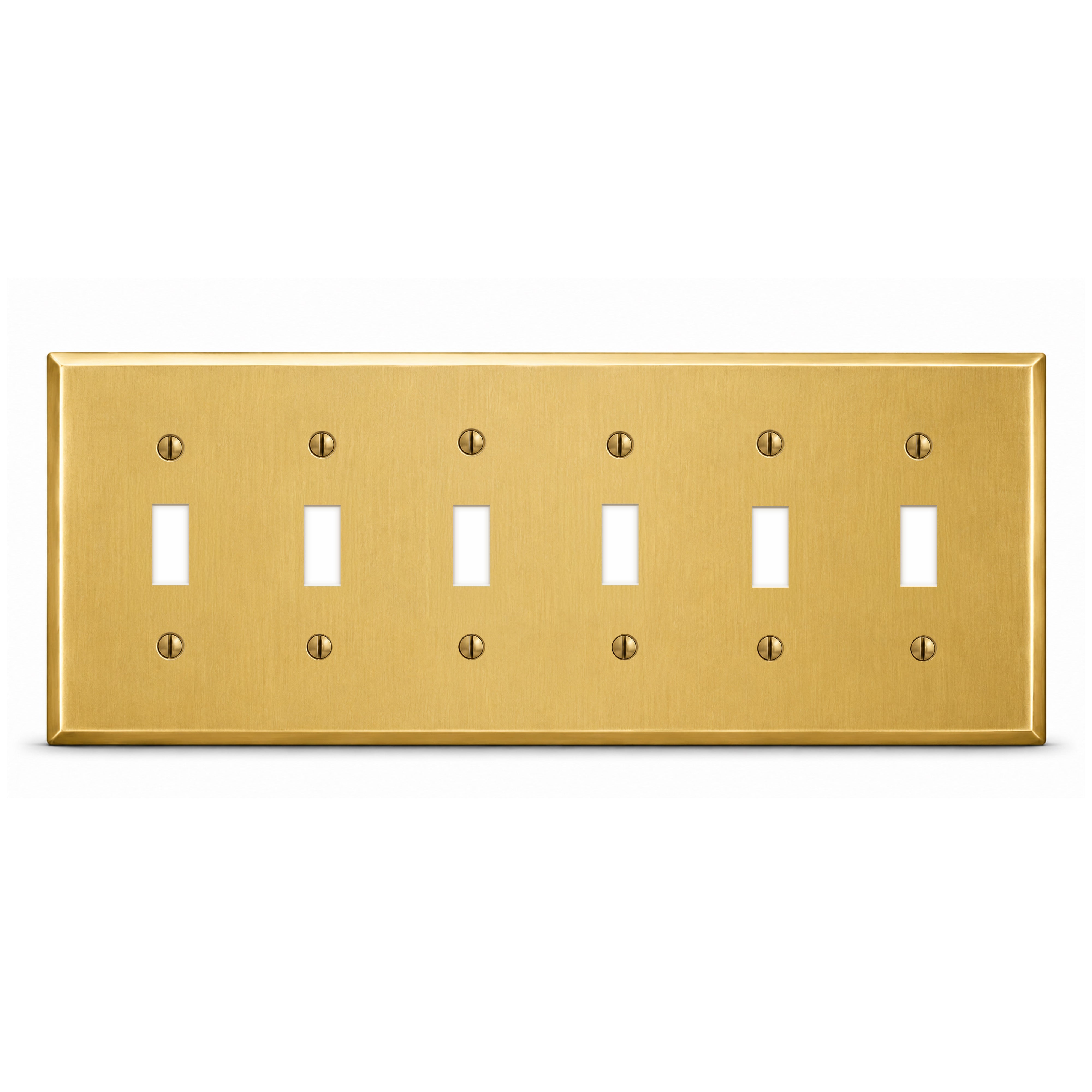 6-Gang, Standard Size, 6 Toggle Switches, Satin Brass Finish Wall Plate Outlet Cover - Made in USA