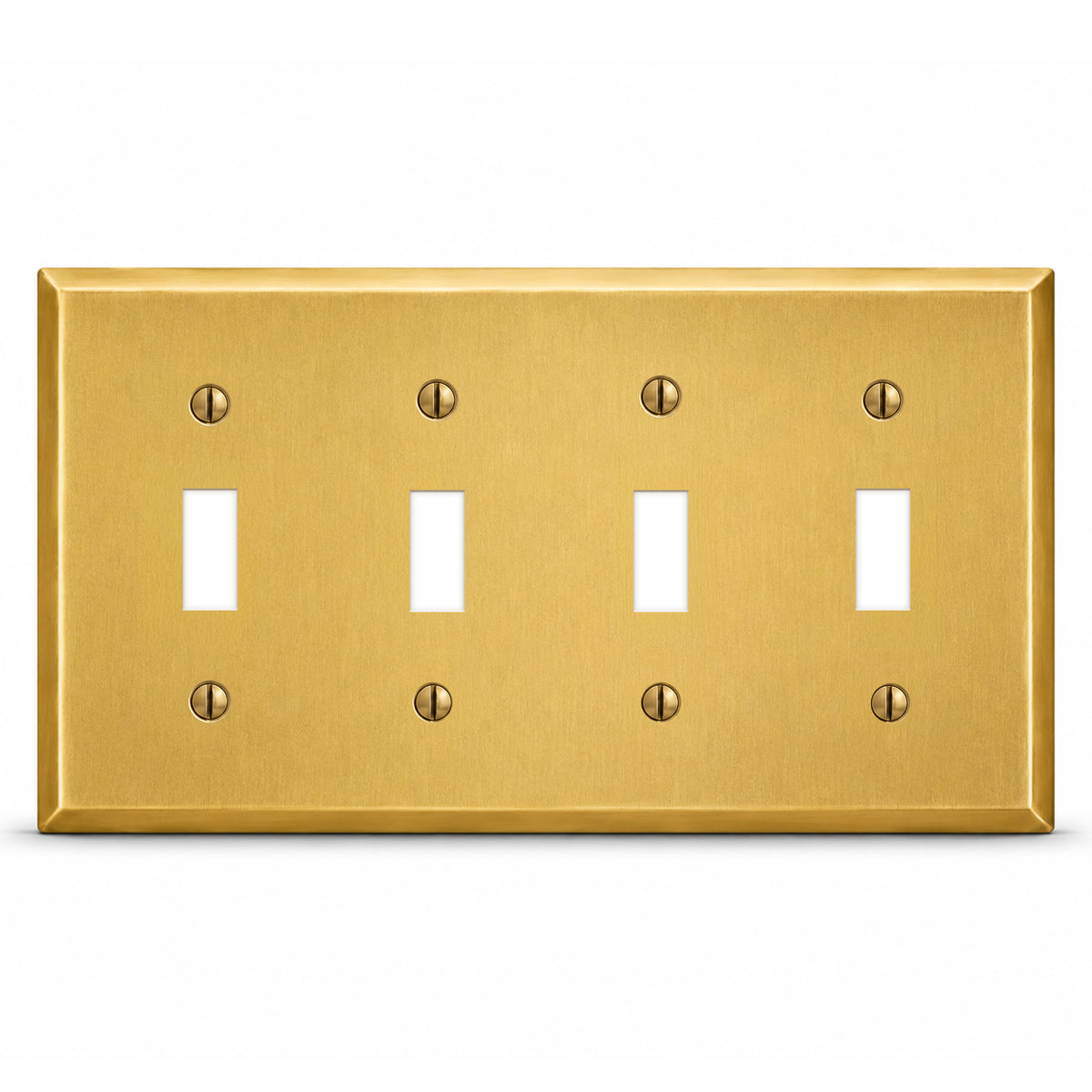 4-Gang, Standard Size, 4 Toggle Switches, Satin Brass Finish Wall Plate Outlet Cover - Made in USA