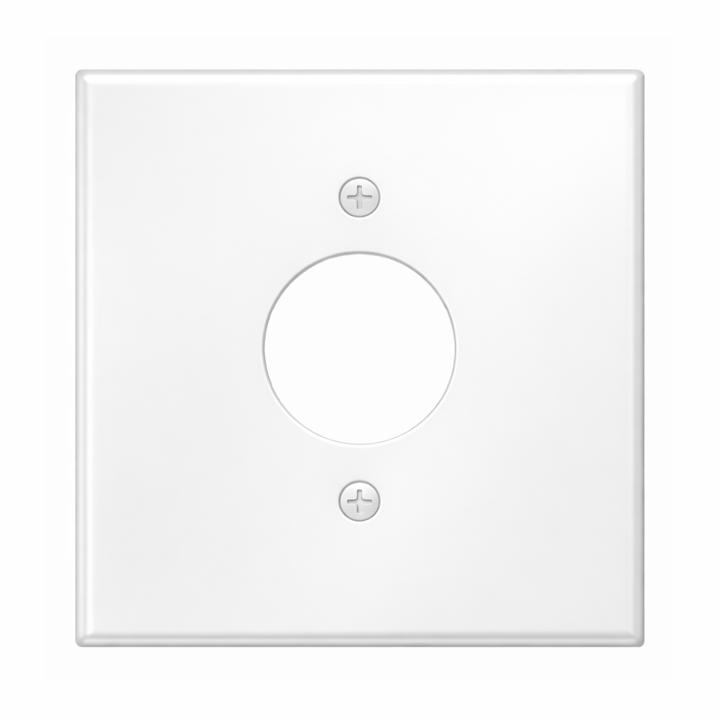 2-Gang, Oversize, 1 Single Receptacle Opening (1.405 in. ID) Centered, White Painted Metal Wall Plate Outlet Cover - Made in USA