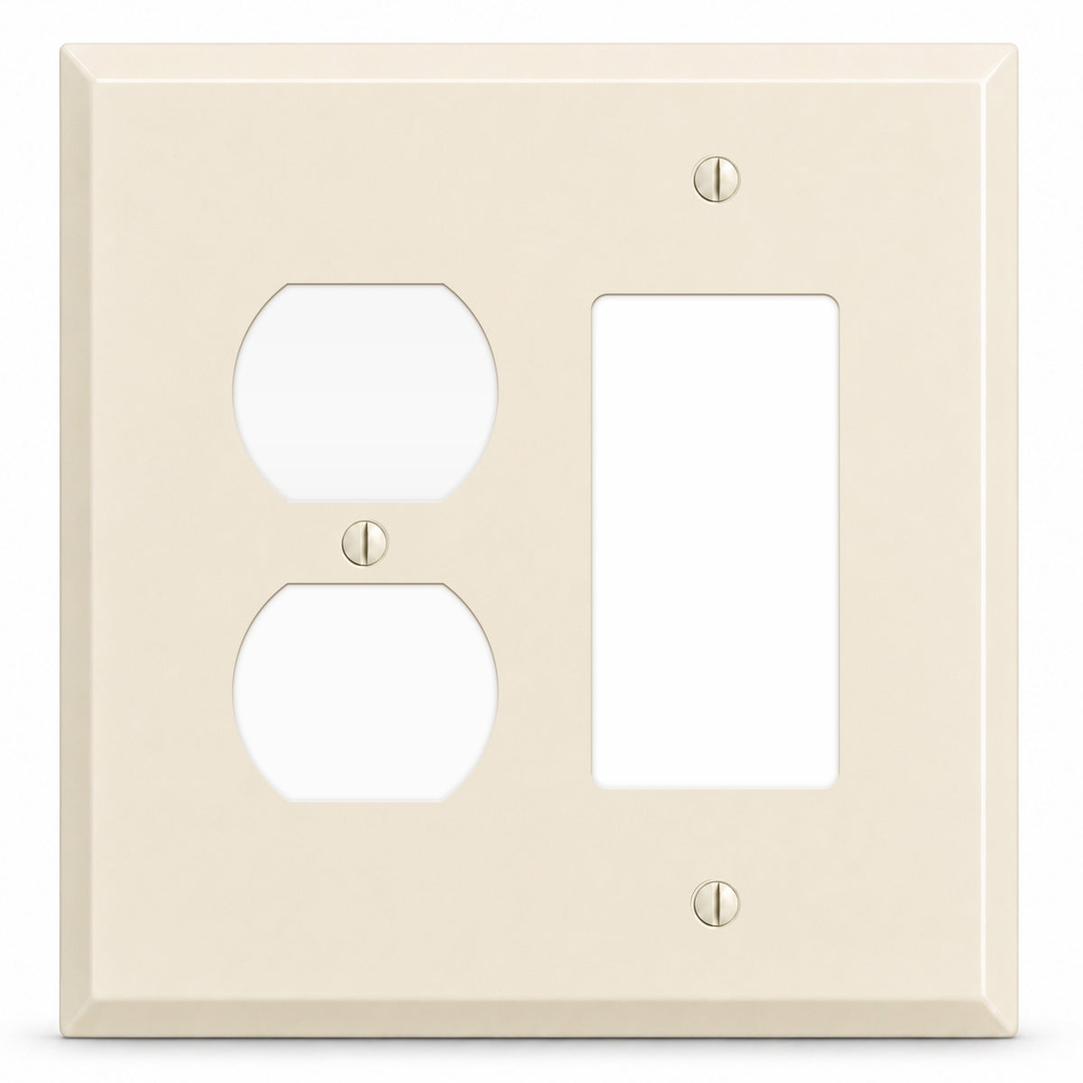 2-Gang, Oversize, 1 Duplex Outlet, 1 GFI Opening, Ivory Semi-Gloss Finish, Painted Metal Wall Plate Outlet Cover - Made in USA
