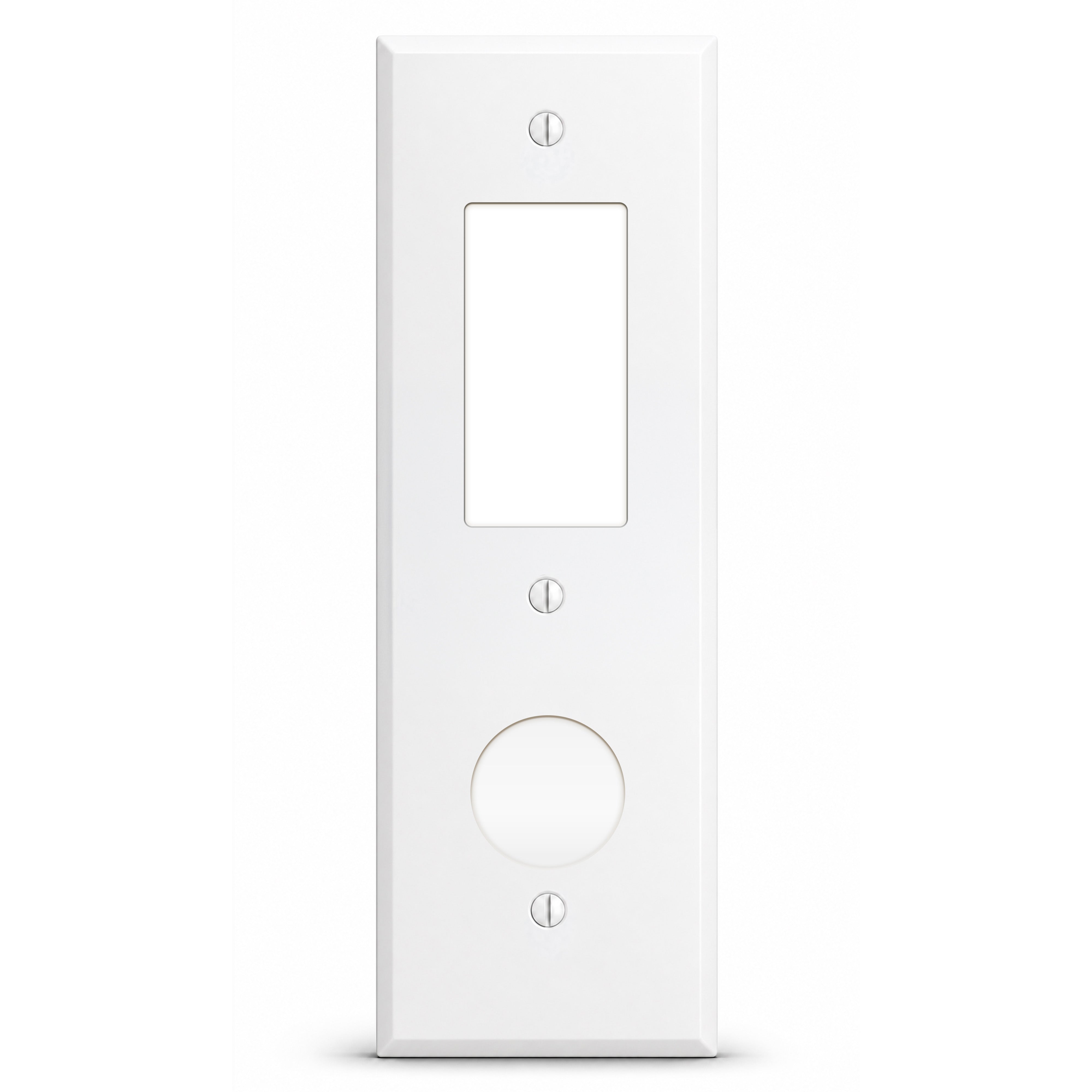 2-Gang, Tandem Size, 1 GFI Opening & 1 Telephone Opening (1.25" ID), White Semi-Gloss Finish, Painted Metal Wall Plate Outlet Cover - Made in USA