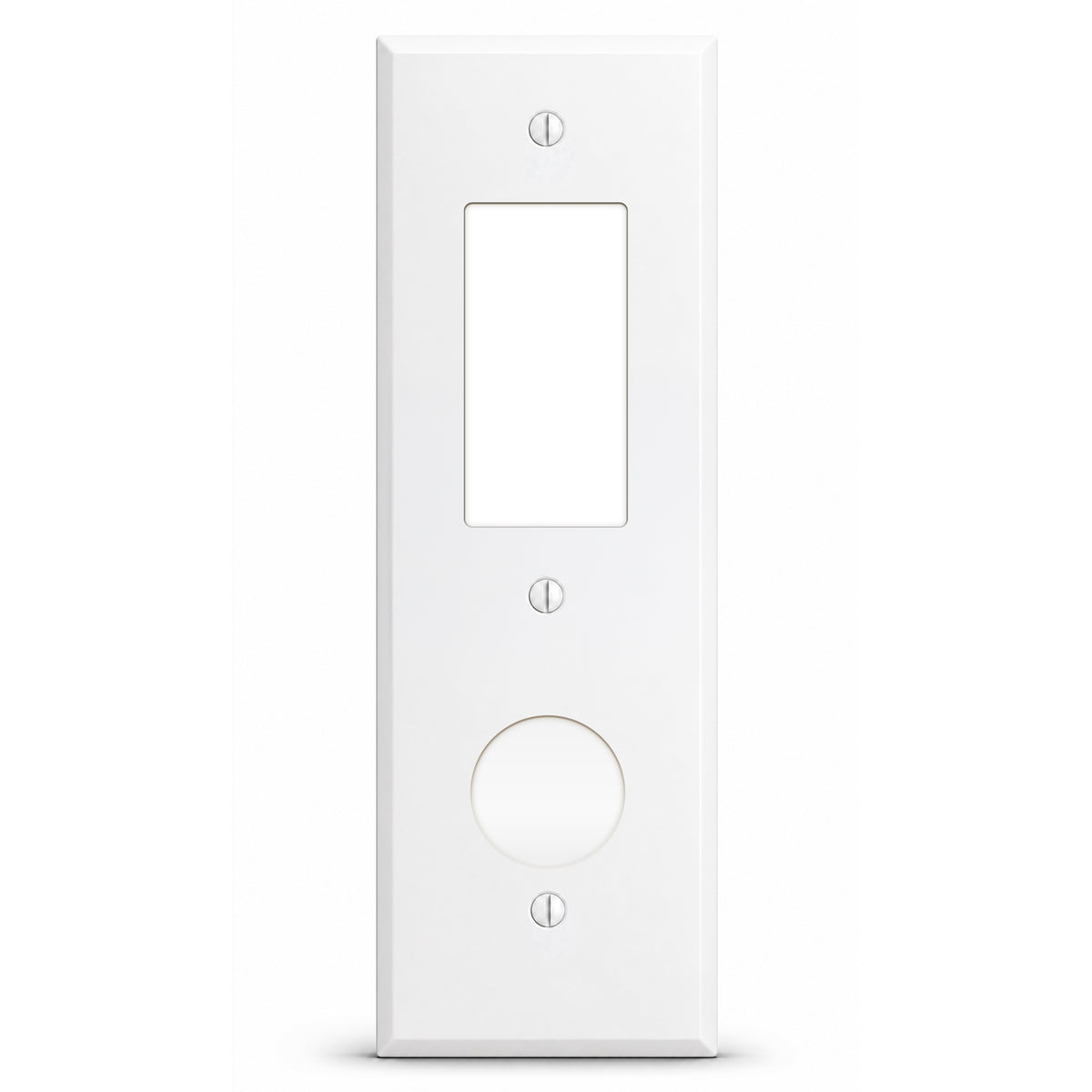 2-Gang, Tandem Size, 1 GFI Opening & 1 Telephone Opening (1.25" ID), White Semi-Gloss Finish, Painted Metal Wall Plate Outlet Cover - Made in USA