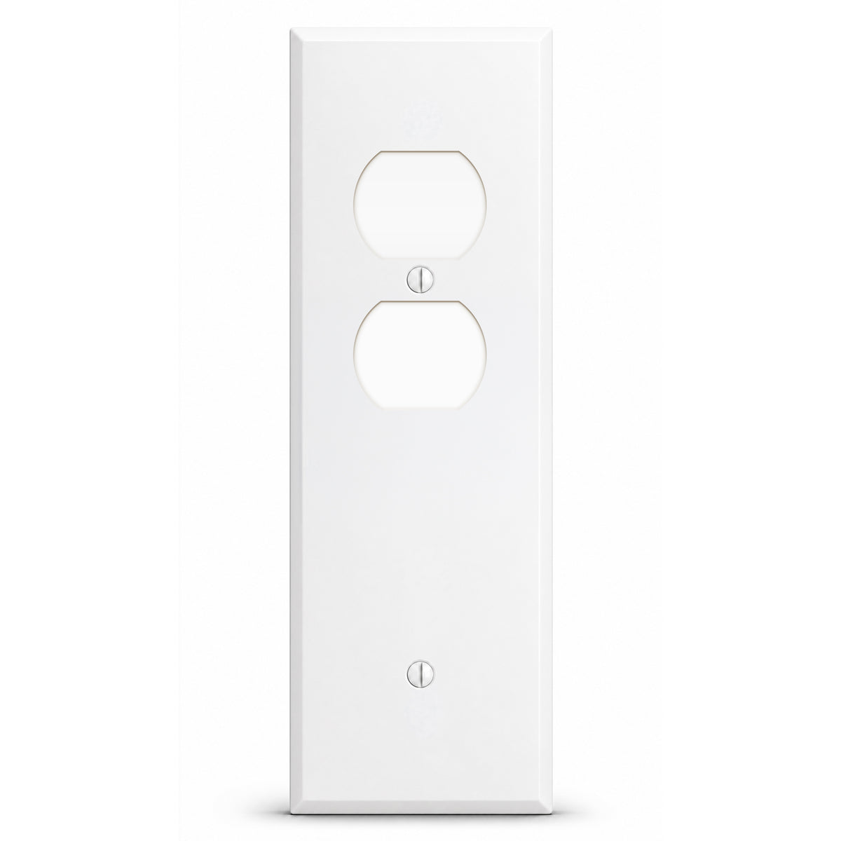 2-Gang, Tandem Size, 1 Duplex Opening & 1 Blank Opening, White Semi-Gloss Finish, Painted Metal Wall Plate Outlet Cover - Made in USA