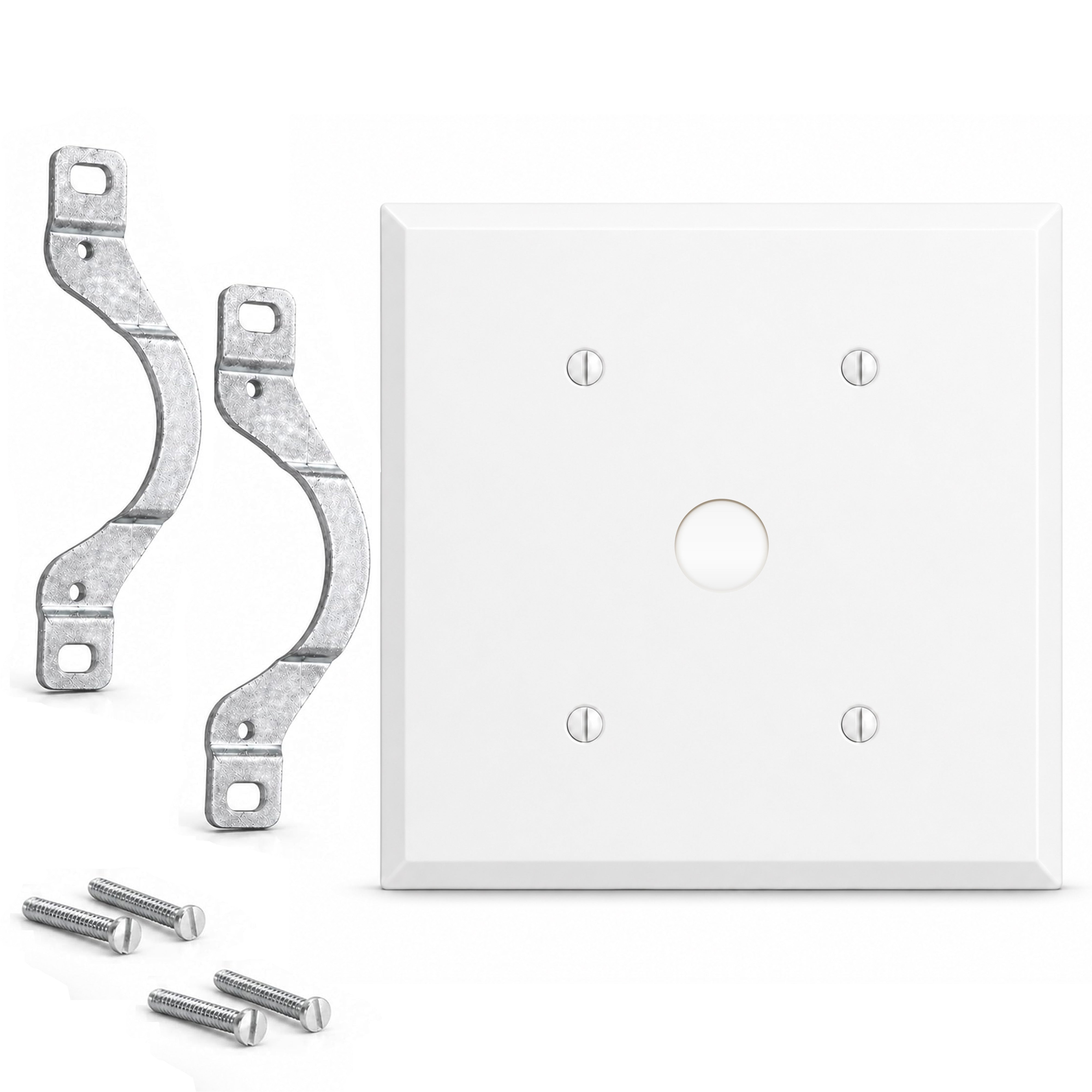 2-Gang, Standard Size, 5/8 in. Datacom Opening (Center), White Semi-Gloss Finish, Painted Metal Wall Plate Outlet Cover - Made in USA