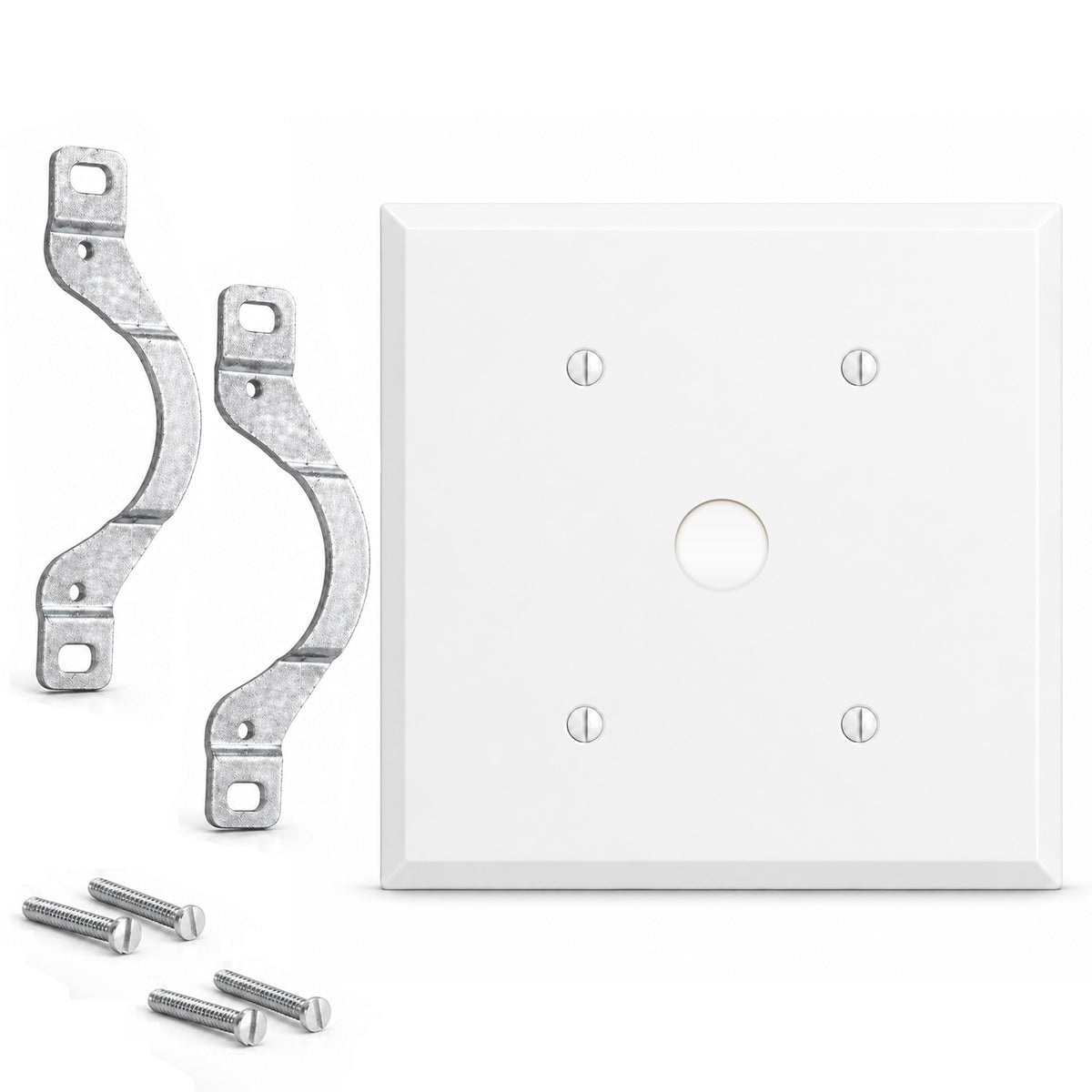 2-Gang, Standard Size, 5/8 in. Datacom Opening (Center), White Semi-Gloss Finish, Painted Metal Wall Plate Outlet Cover - Made in USA