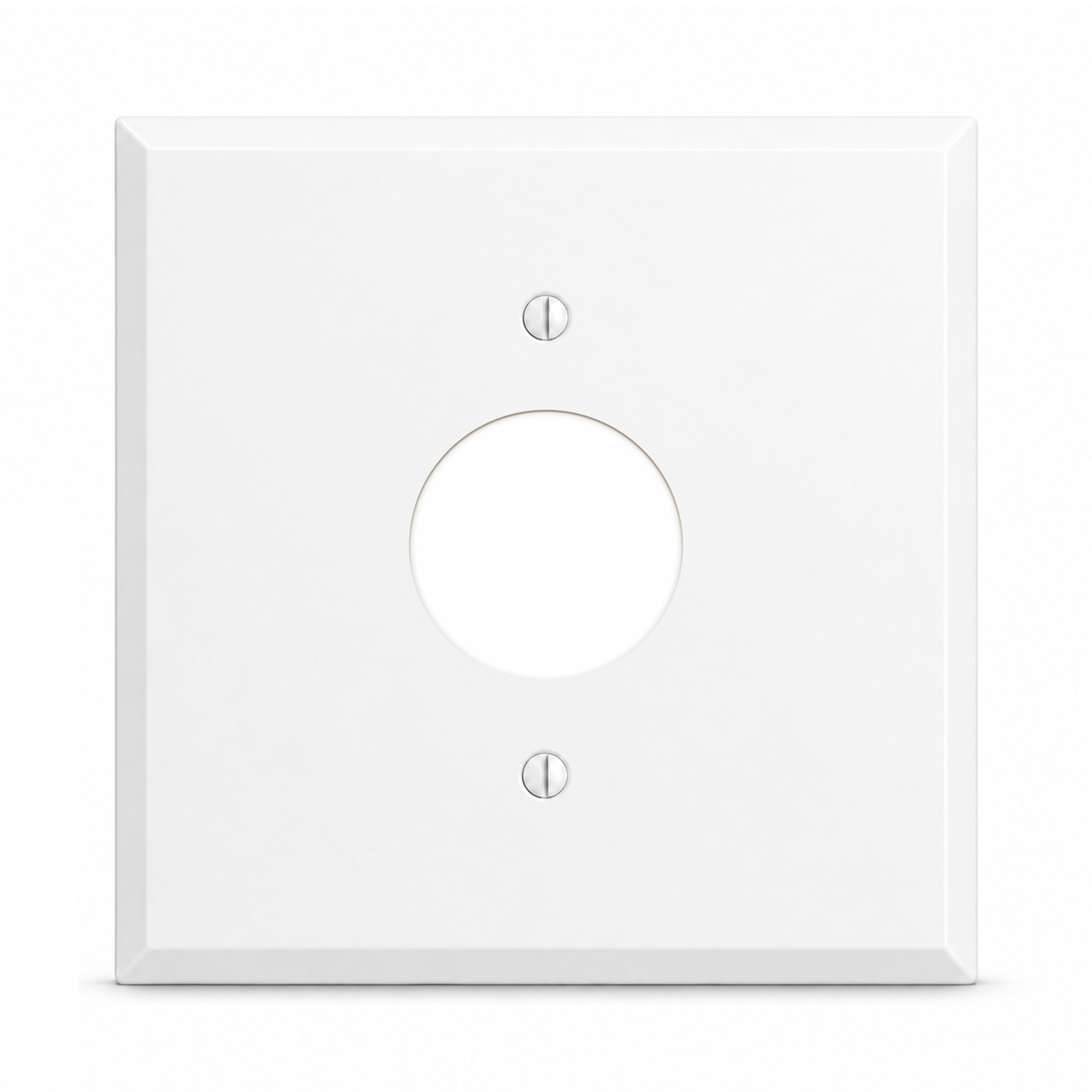 2-Gang, Standard Size, Centered Single Receptacle Opening (1.405 in. ID), White Semi-Gloss Finish, Painted Metal Wall Plate Outlet Cover - Made in USA