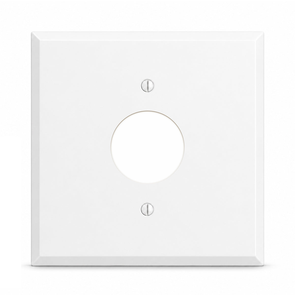 2-Gang, Standard Size, Centered Single Receptacle Opening (1.405 in. ID), White Semi-Gloss Finish, Painted Metal Wall Plate Outlet Cover - Made in USA