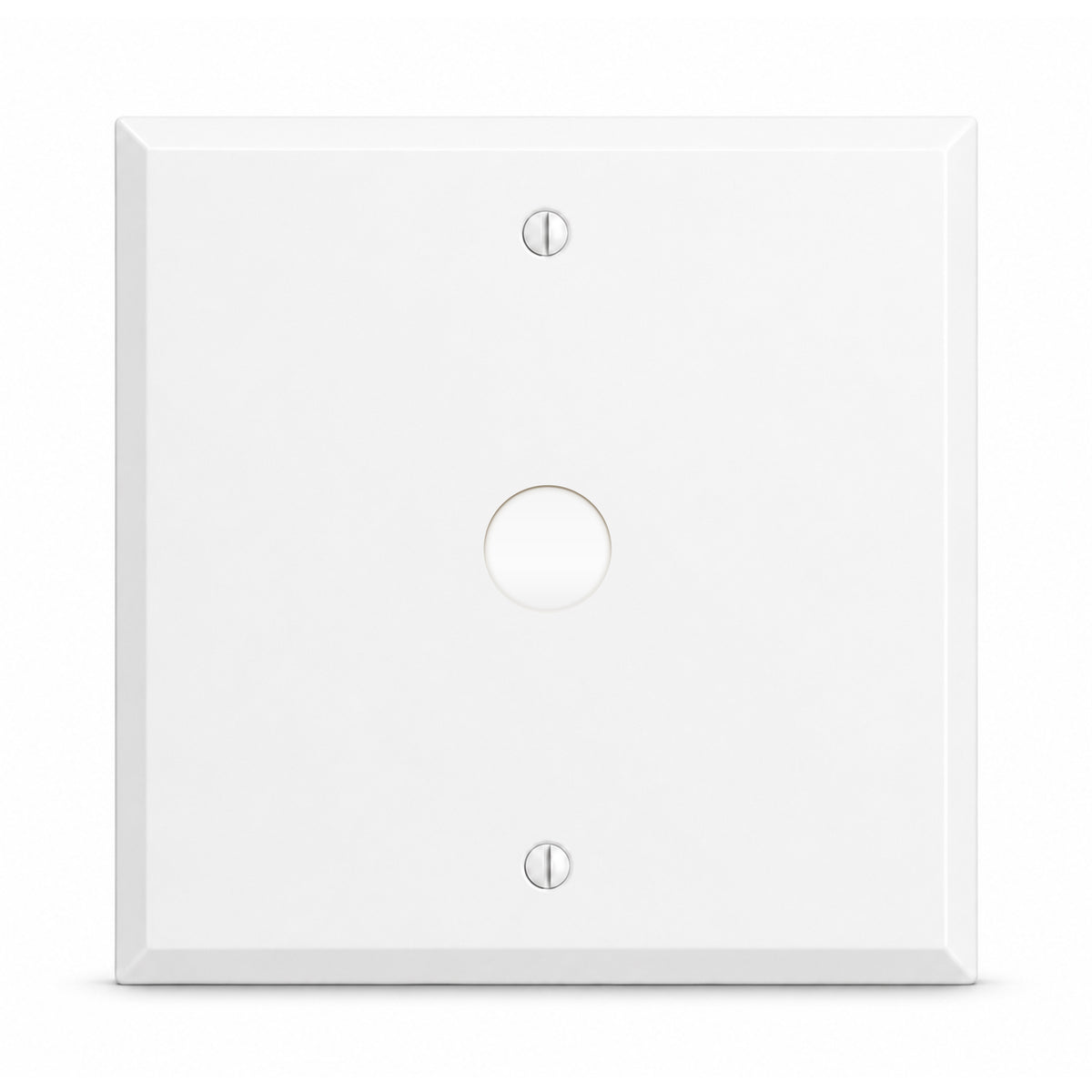 2-Gang, Standard Size, Centered Telephone Opening (5/8 in. ID), White Semi-Gloss Finish, Painted Metal Wall Plate Outlet Cover - Made in USA