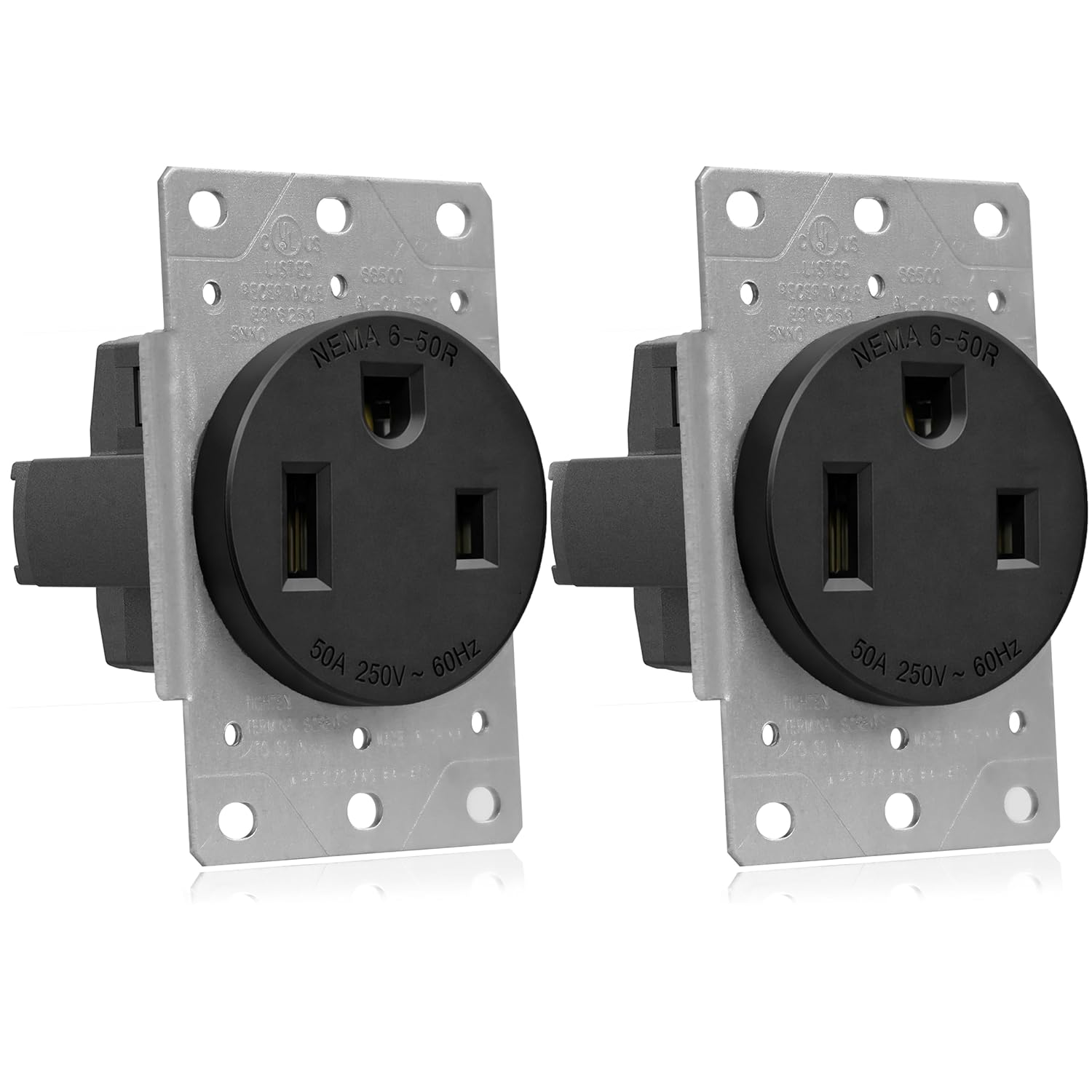 NEMA 6-50R, 50A 250V, Heavy-Duty Flush Receptacle, Thermoplastic, Industrial Grade Electrical Outlet - Model 65500