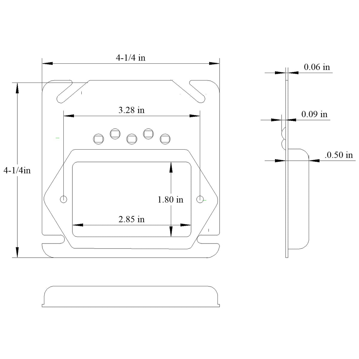 4-Inch Square Offset Device Cover, Raised 1/4 Inch, Galvanized Steel, Electrical Box Cover - Made in USA