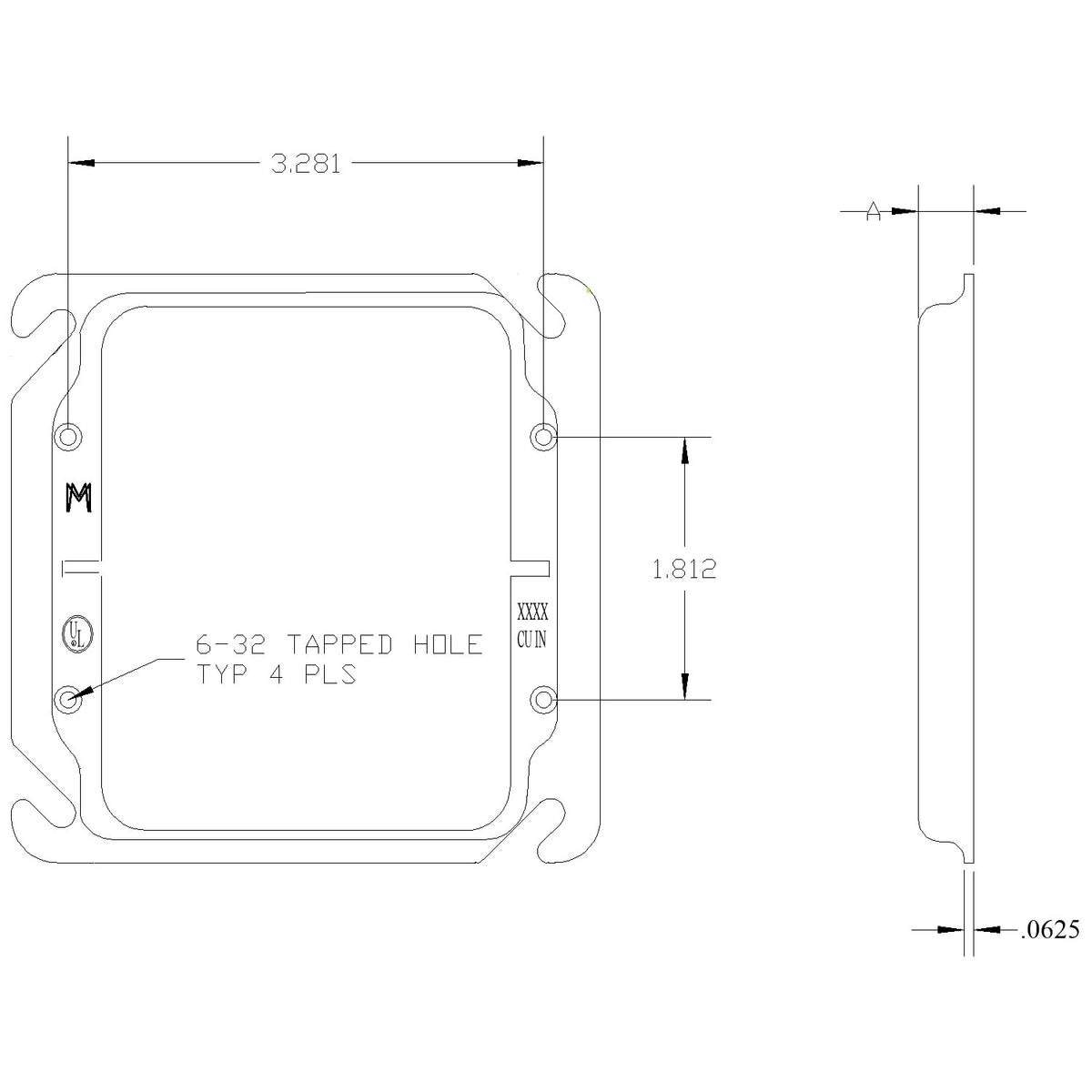 4-Inch Square Device Cover for 2 Devices, Flat, Galvanized Steel Electrical Box Cover - Made in USA
