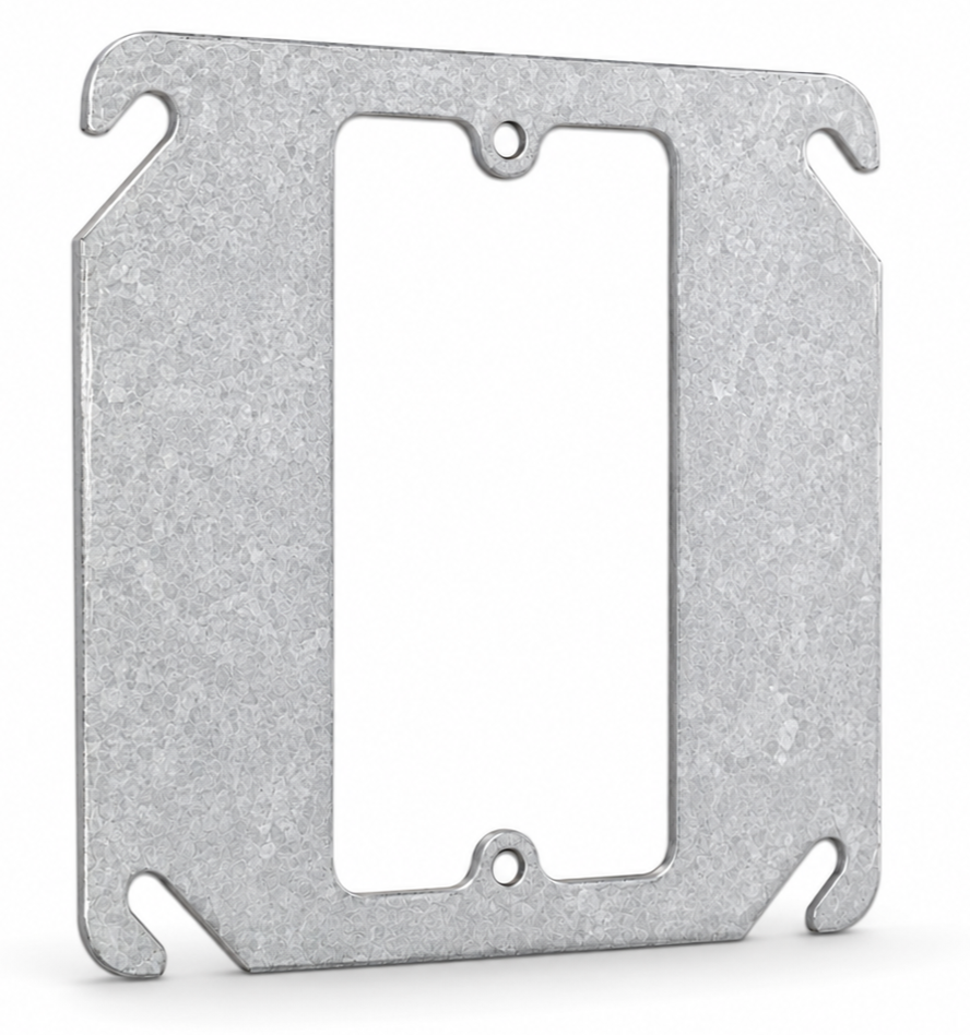 4-Inch Square Device Cover for 1 Device, Flat, Galvanized Steel Electrical Box Cover - Made in USA