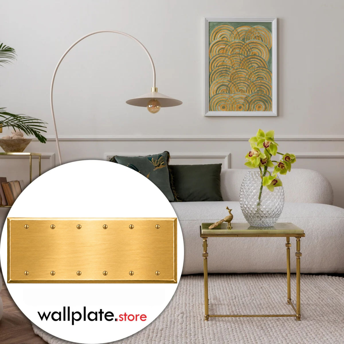 6-Gang, Standard Size, 6 Blank Openings, Satin Brass Finish, Metal Wall Plate Outlet Cover - Made in USA