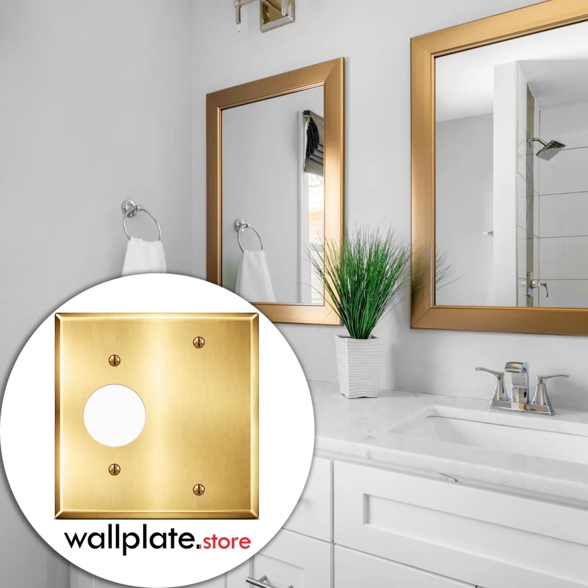 2-Gang, Standard Size, (1) Single Receptacle Opening, (1) GFCI Opening, Satin Brass, Metal Wall Plate Outlet Cover - Made in USA