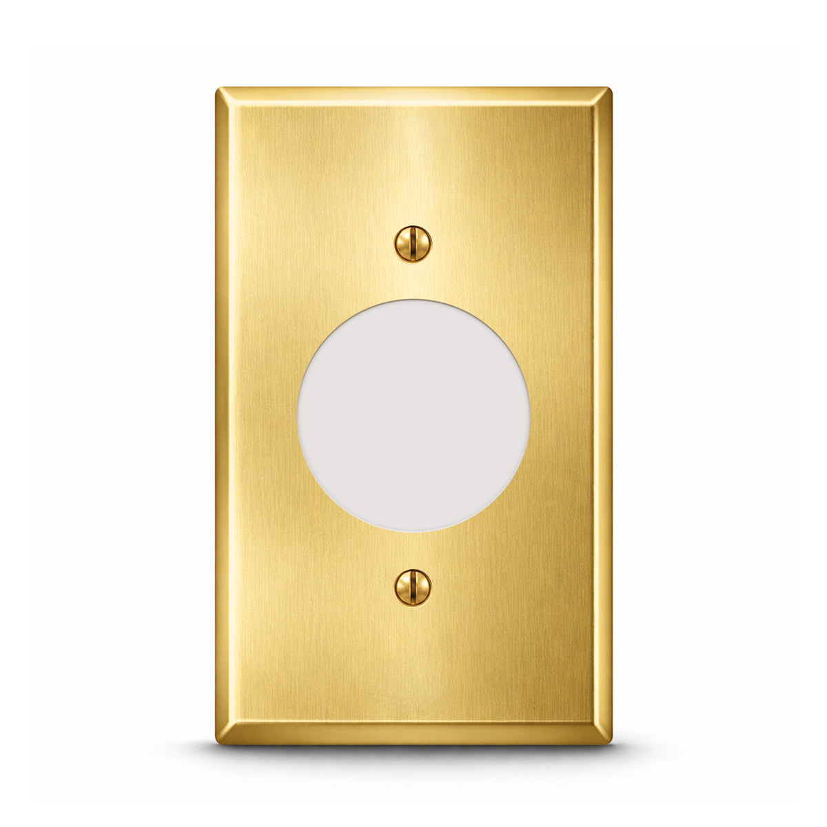 1-Gang, Standard Size, 20A TL Round Receptacle Opening, Satin Brass Finish, Metallic Wall Plate Outlet Cover - Made in USA