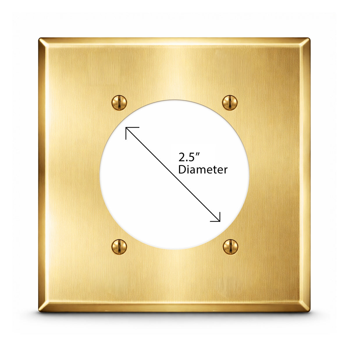 2-Gang, Standard Size, One 30/50/60A 3 & 4 Wire Range/Dryer Round Receptacle Opening (2.480 in. ID), Centered, Satin Brass Finish, Metal Wall Plate Outlet Cover - Made in USA