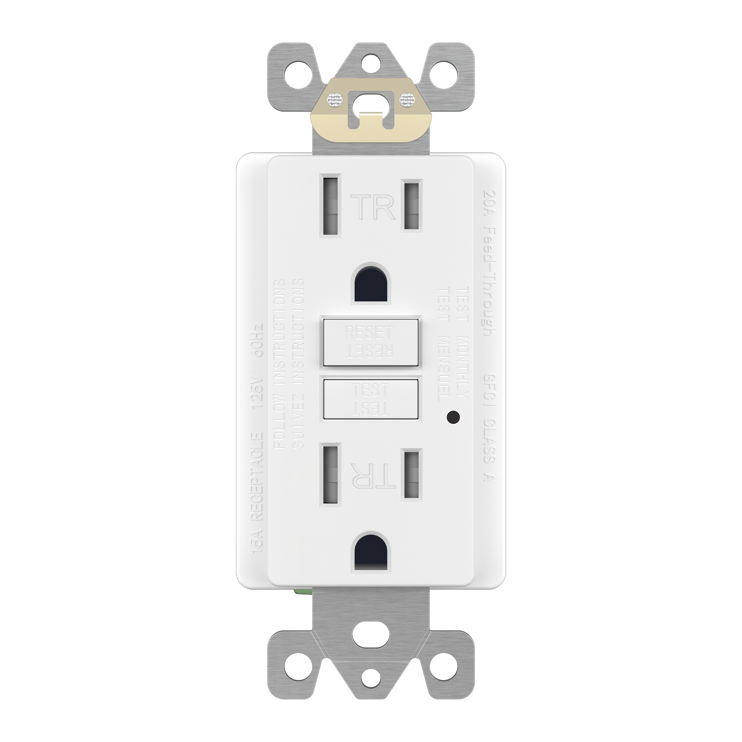 White, 15A GFCI Tamper-Resistant Outlet, Self Testing, Self Grounding with LED Indicator Light