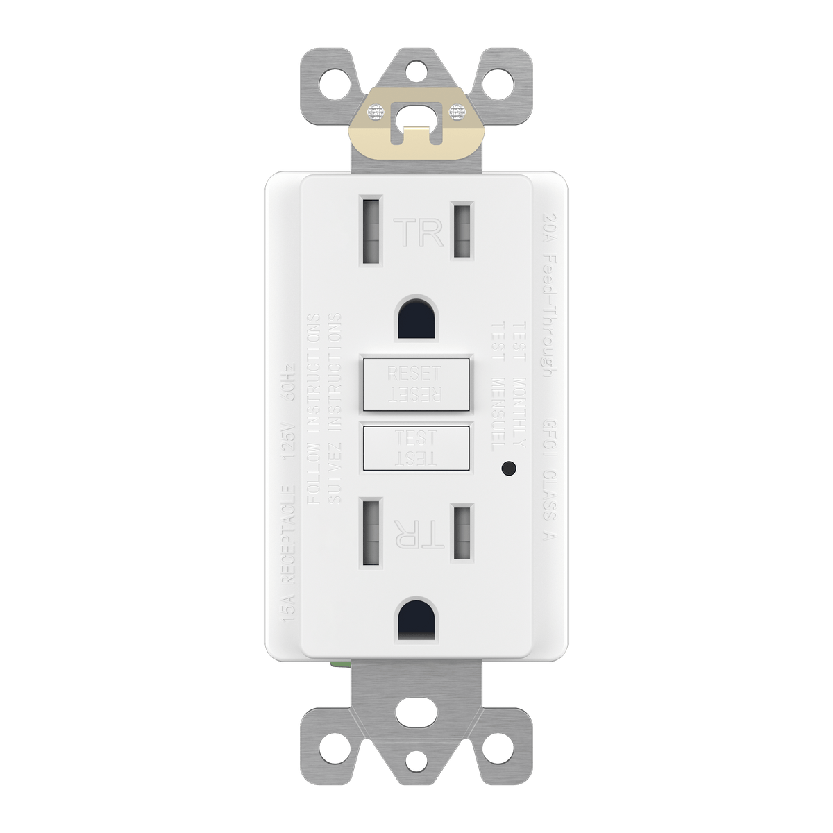 White, 15A GFCI Tamper-Resistant Outlet, Self Testing, Self Grounding with LED Indicator Light