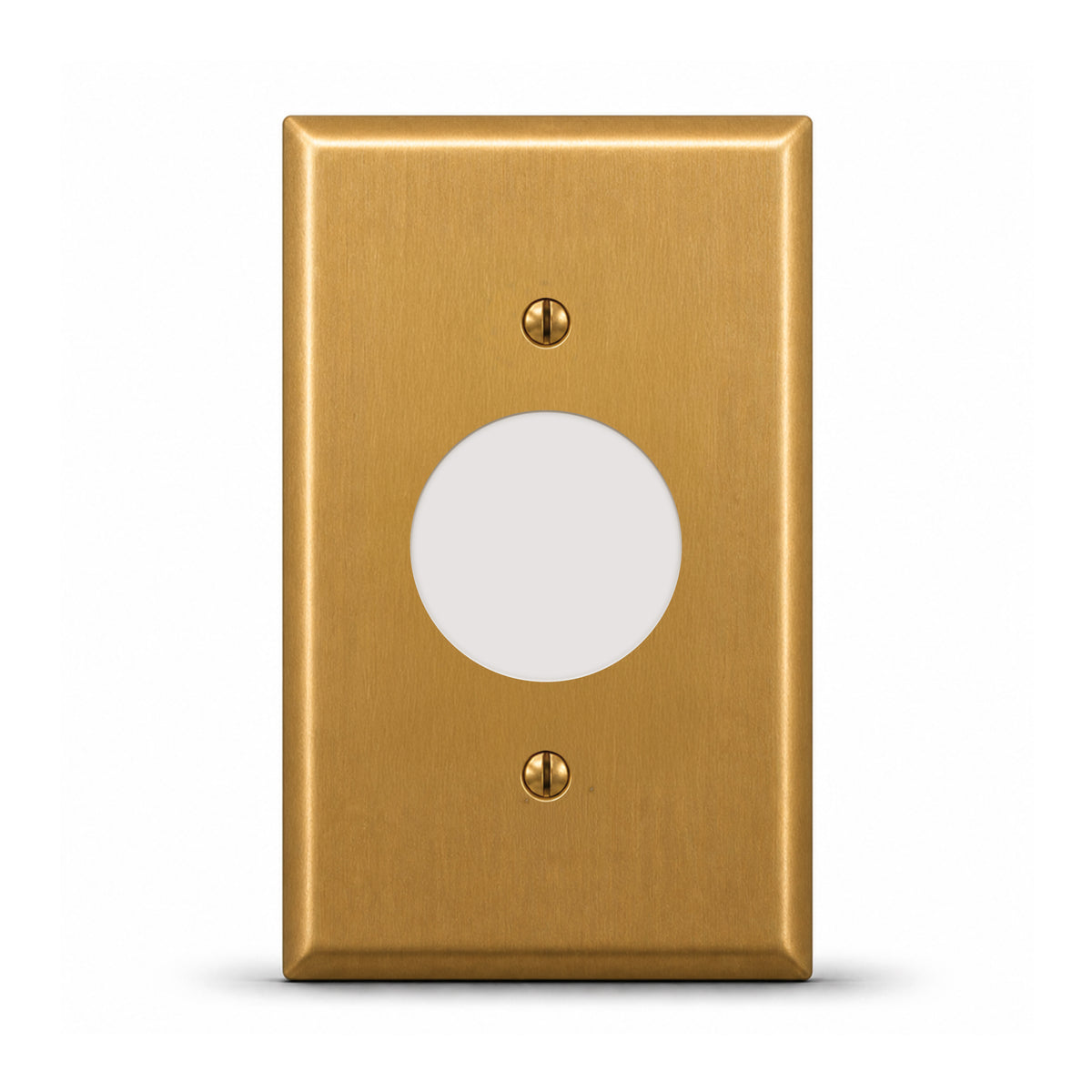 1-Gang, Standard Size, Single Receptacle Opening, Satin Brass Finish, Solid Brass Wall Plate Outlet Cover - Made in USA