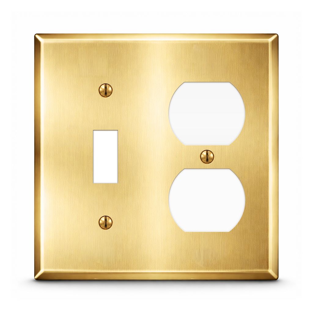 2-Gang, Standard Size, 1 Toggle and 1 Duplex Opening, Almond Semi-Gloss Finish, Metal Wall Plate Outlet Cover - Made in USA