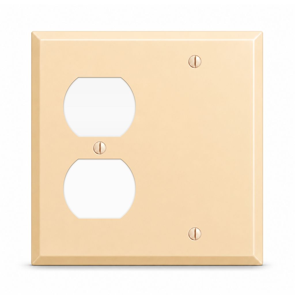 2-Gang, Standard Size, 1 Duplex and 1 Blank Opening, Almond Semi-Gloss Finish, Metal Wall Plate Outlet Cover - Made in USA