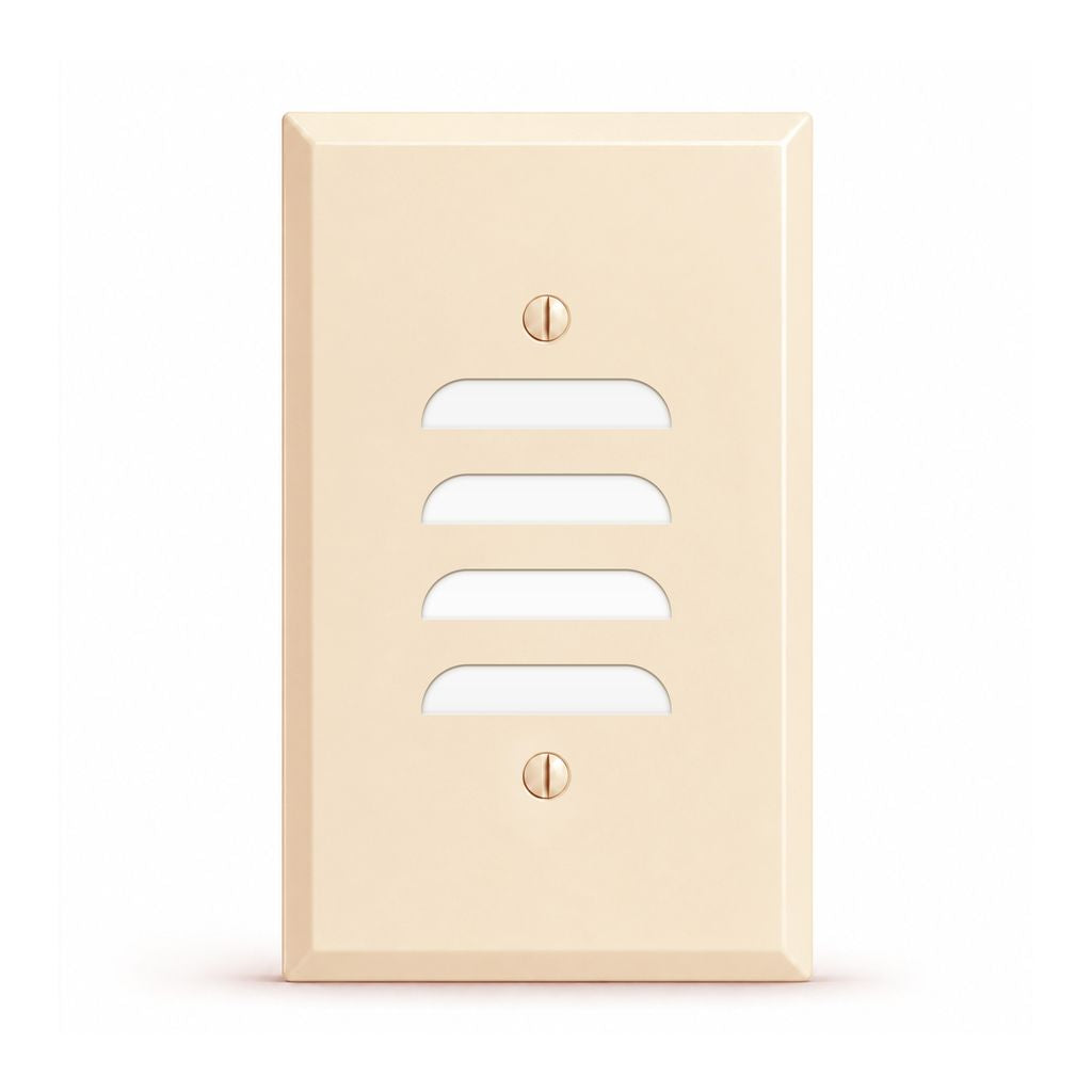 1-Gang, Standard Size, Louver Opening Vertical Position, Almond Semi-Gloss Finish, Metal Wall Plate Outlet Cover - Made in USA