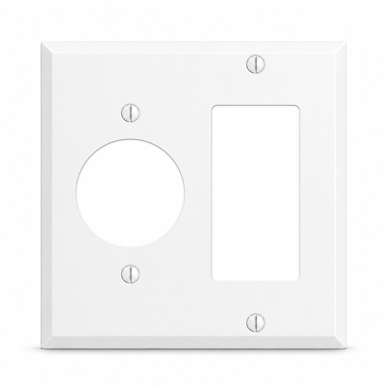 2-Gang, Standard Size, 1 Single Receptacle Opening, 1 GFCI Opening, White Semi-Gloss Finish, Painted Metal Wall Plate Outlet Cover - Made in USA