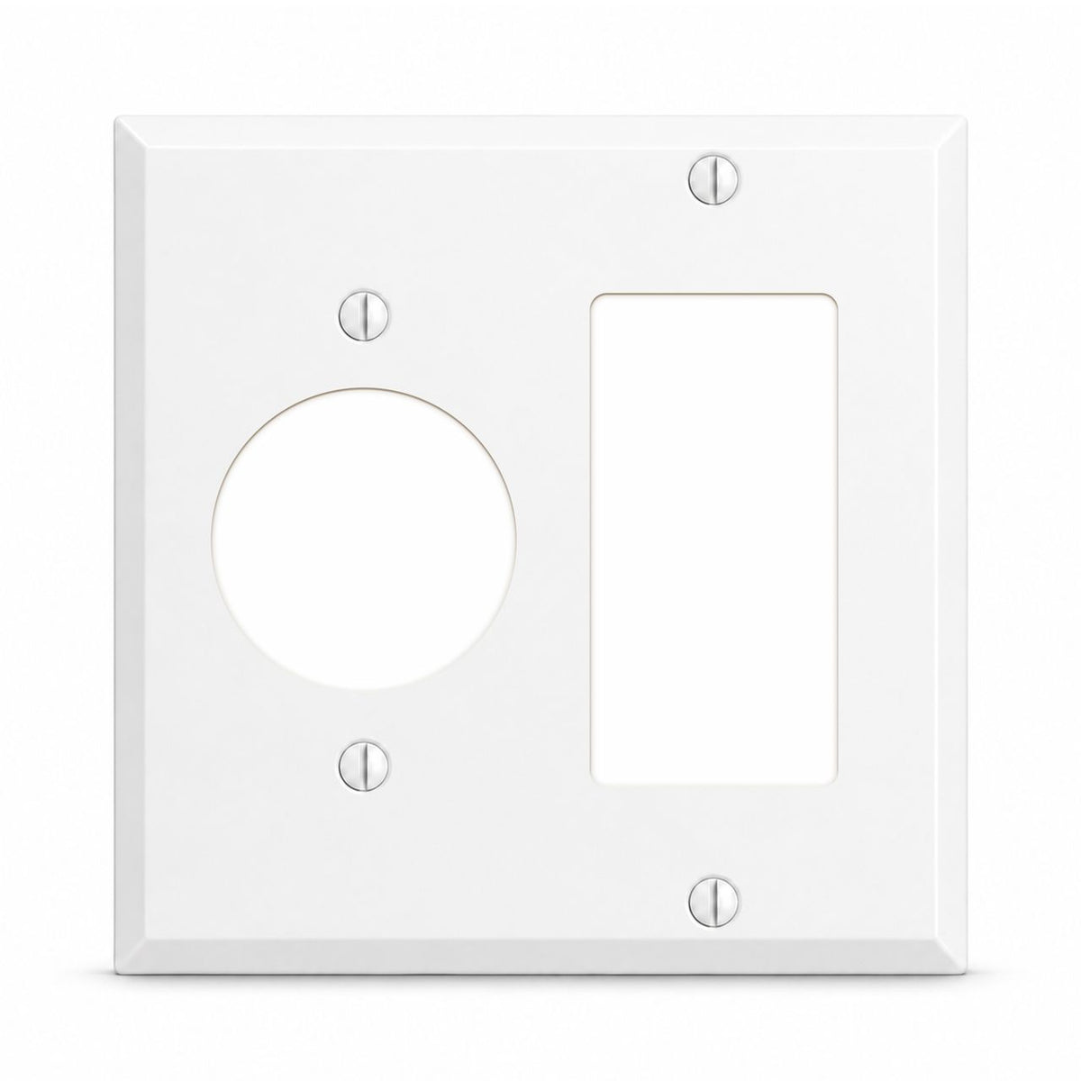 2-Gang, Standard Size, 1 Single Receptacle Opening, 1 GFCI Opening, White Semi-Gloss Finish, Painted Metal Wall Plate Outlet Cover - Made in USA
