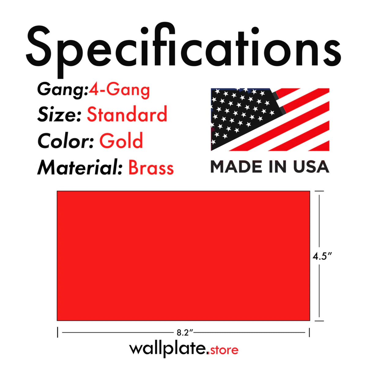 4-Gang, Standard Size, 2 Duplex Outlet Openings, 2 Blank Openings, Satin Brass Finish, Metal Wall Plate Outlet Cover - Made in USA
