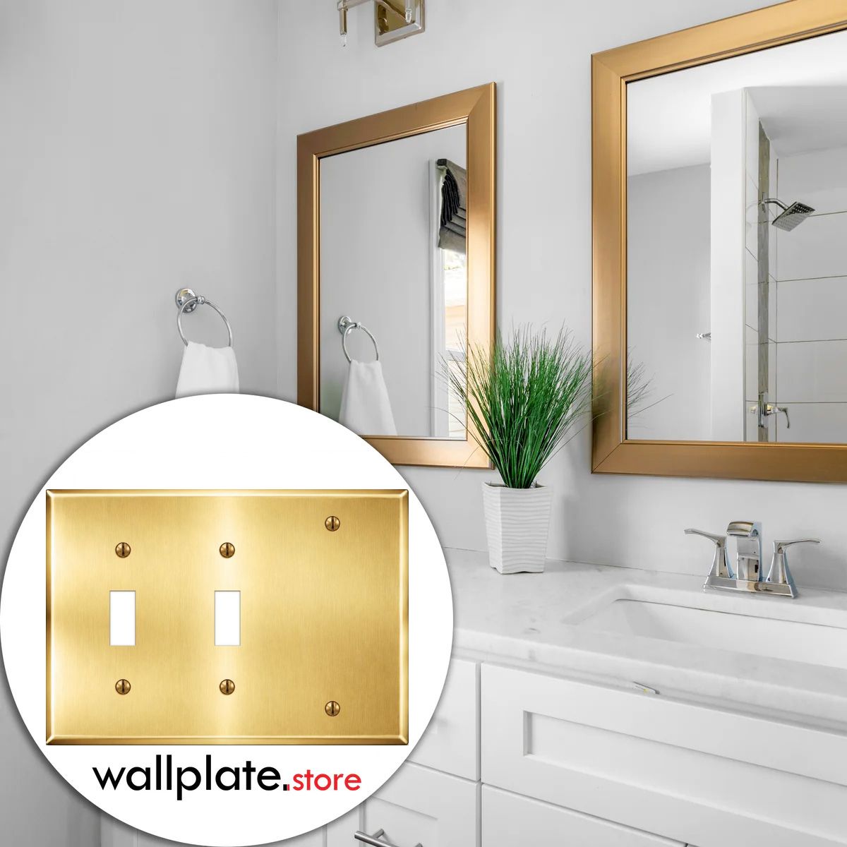 3-Gang, Standard Size, 2 Toggle / 1 Blank Opening, Satin Brass Finish, Metal Wall Plate Outlet Cover - Made in USA