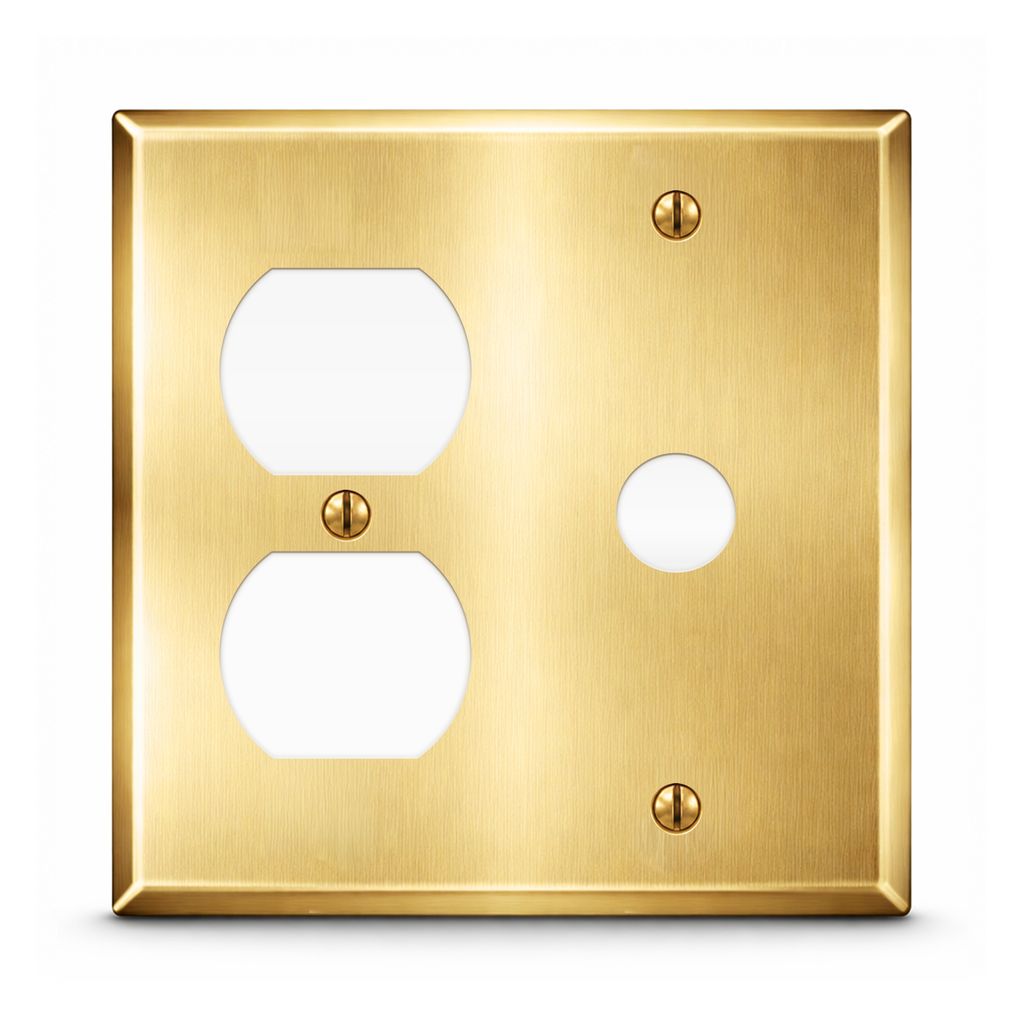 2-Gang Wallplate, Standard Size, Duplex & Telephone Opening (5/8 in. ID), Satin Brass Finish Metal Wall Plate Cover - Made in USA