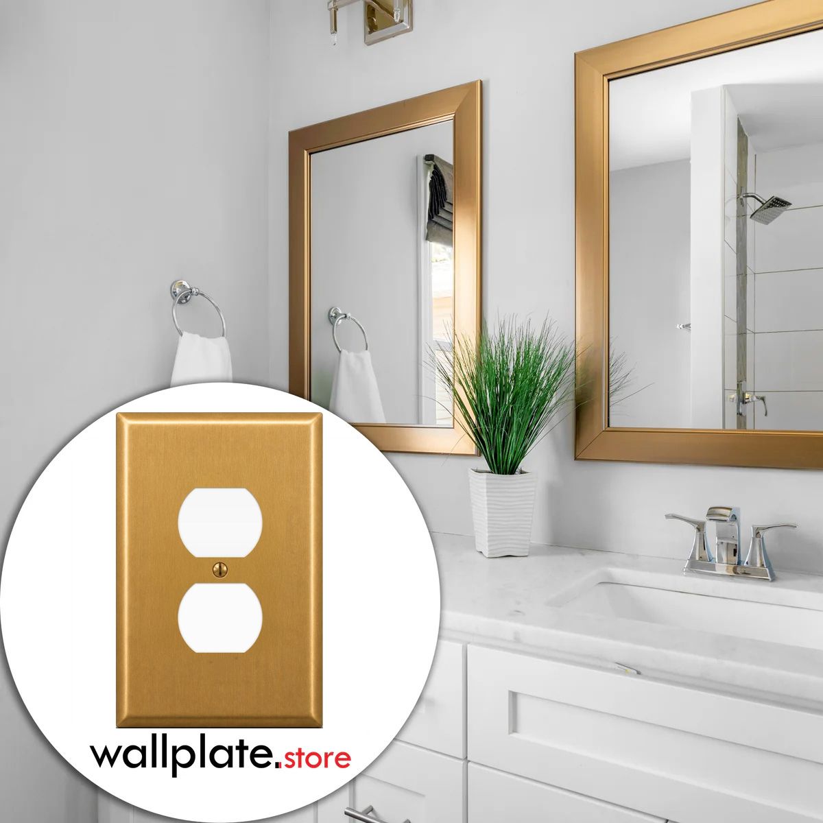 1-Gang, Oversize, Duplex Outlet Opening, Satin Brass Finish, Metal Wall Plate Outlet Cover - Made in USA
