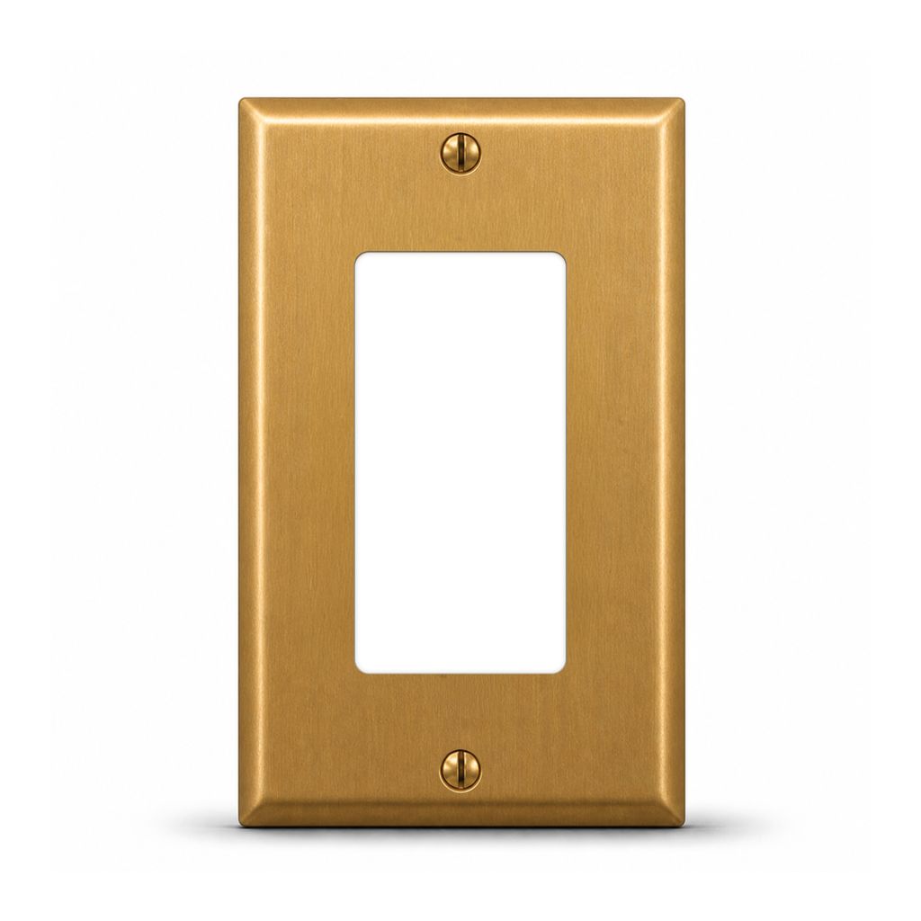 1-Gang, Deep Size, Block Duplex / GFI Opening, Satin Brass Finish, Metal Wall Plate Outlet Cover - Made in USA