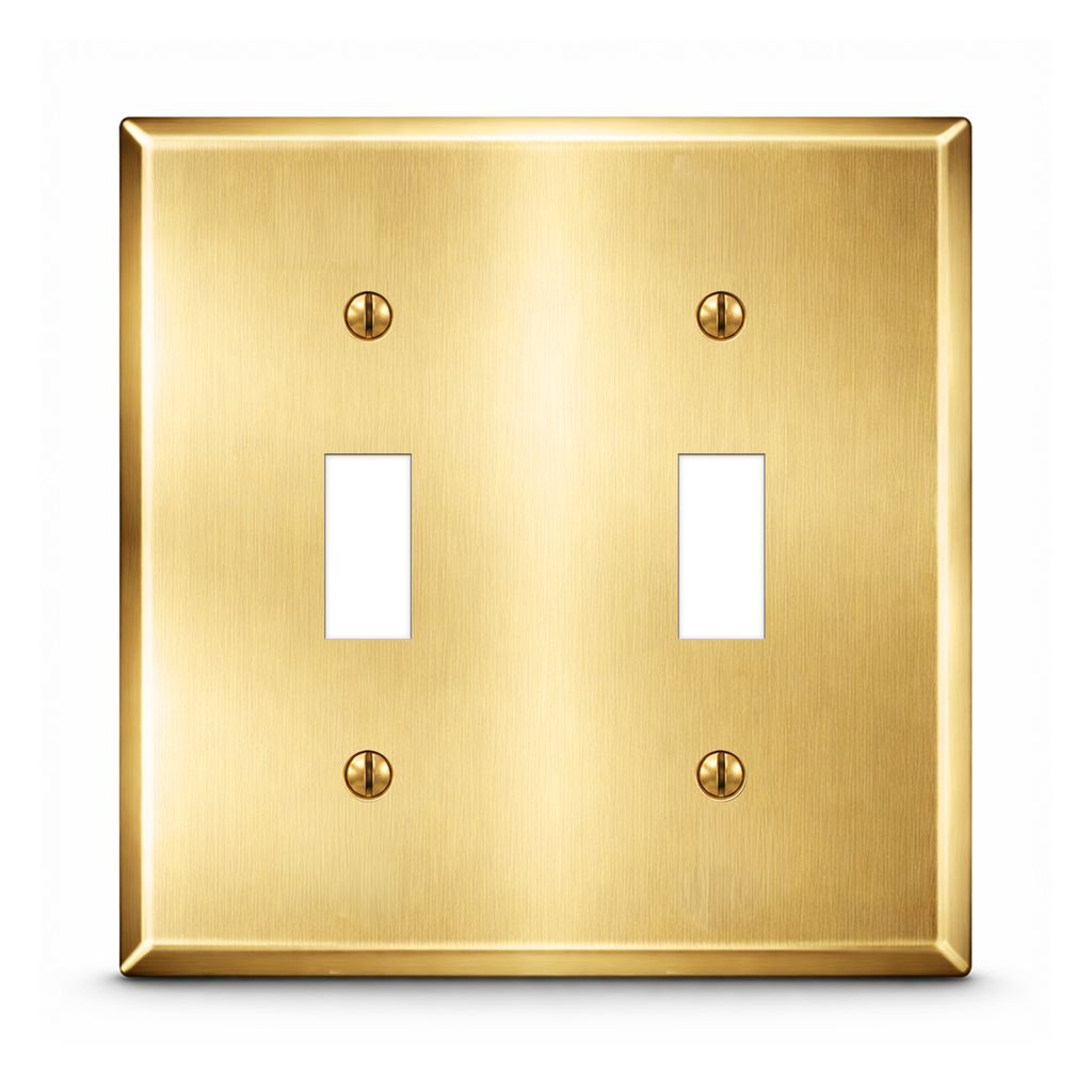 2-Gang, Deep Standard Size, 2 Toggle Openings, Satin Brass Finish, Metal Wall Plate Outlet Cover - Made in USA